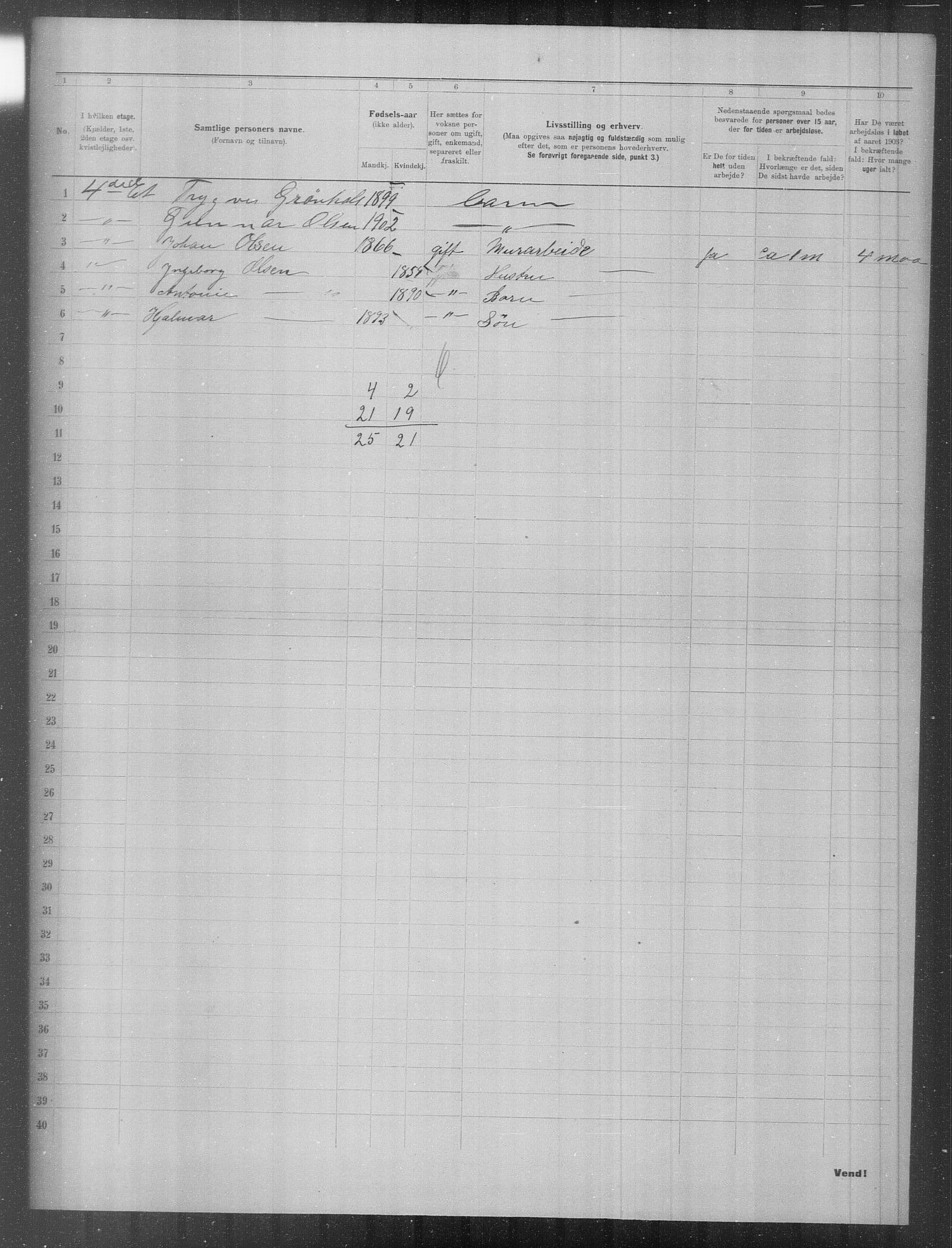 OBA, Municipal Census 1903 for Kristiania, 1903, p. 12639