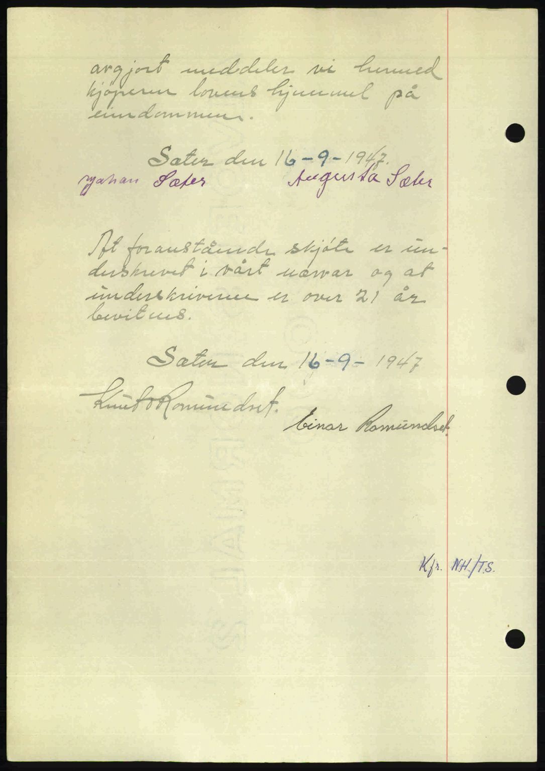 Nordmøre sorenskriveri, AV/SAT-A-4132/1/2/2Ca: Mortgage book no. A106, 1947-1947, Diary no: : 2135/1947