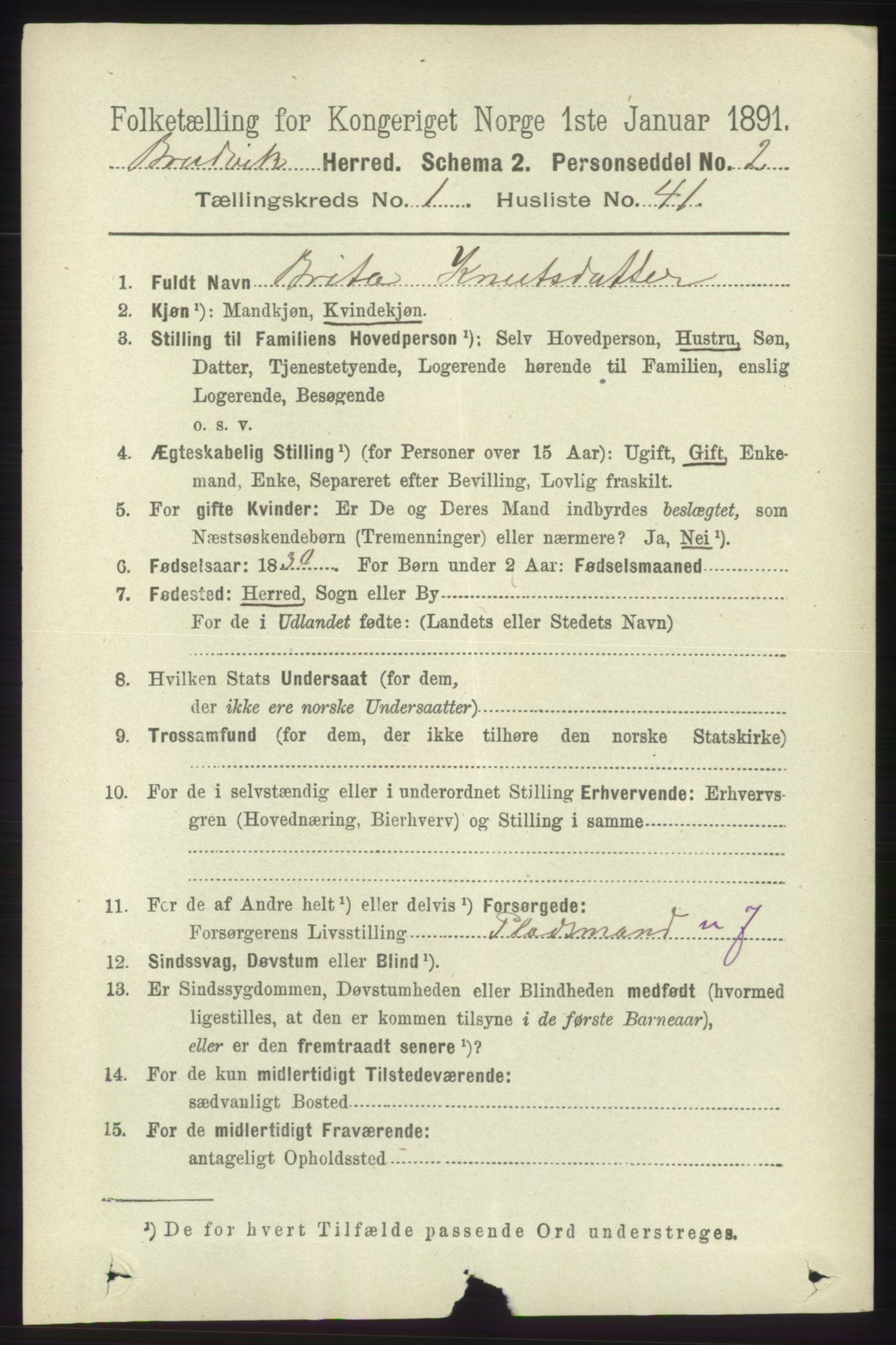 RA, 1891 census for 1251 Bruvik, 1891, p. 377