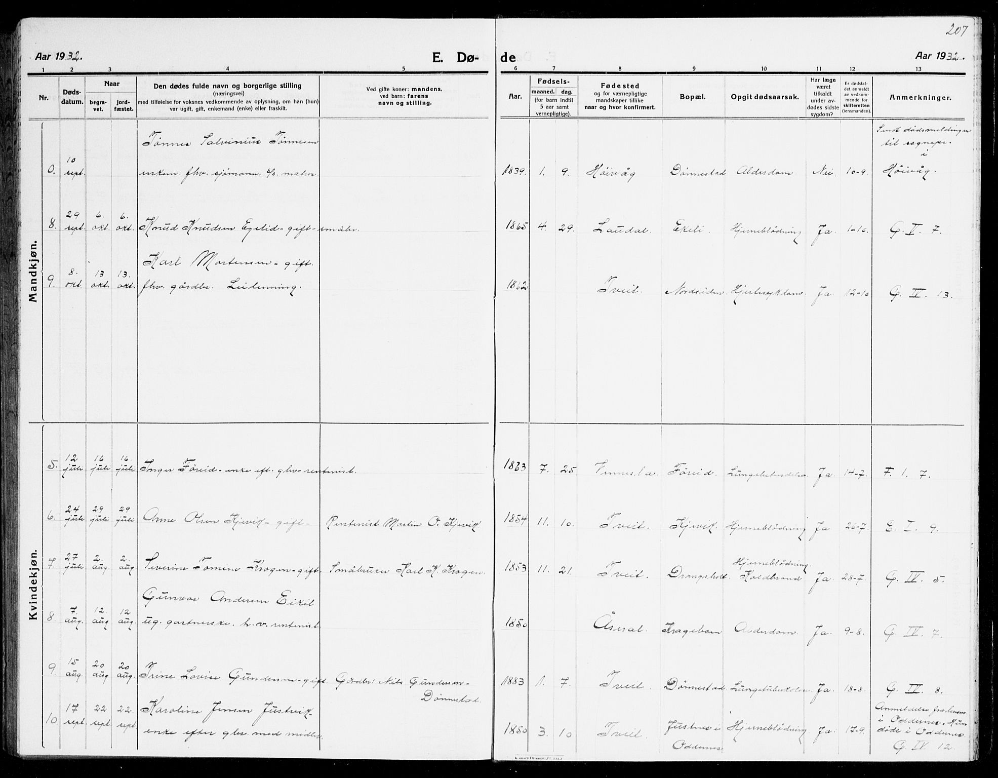 Tveit sokneprestkontor, AV/SAK-1111-0043/F/Fb/L0005: Parish register (copy) no. B 5, 1915-1941, p. 207