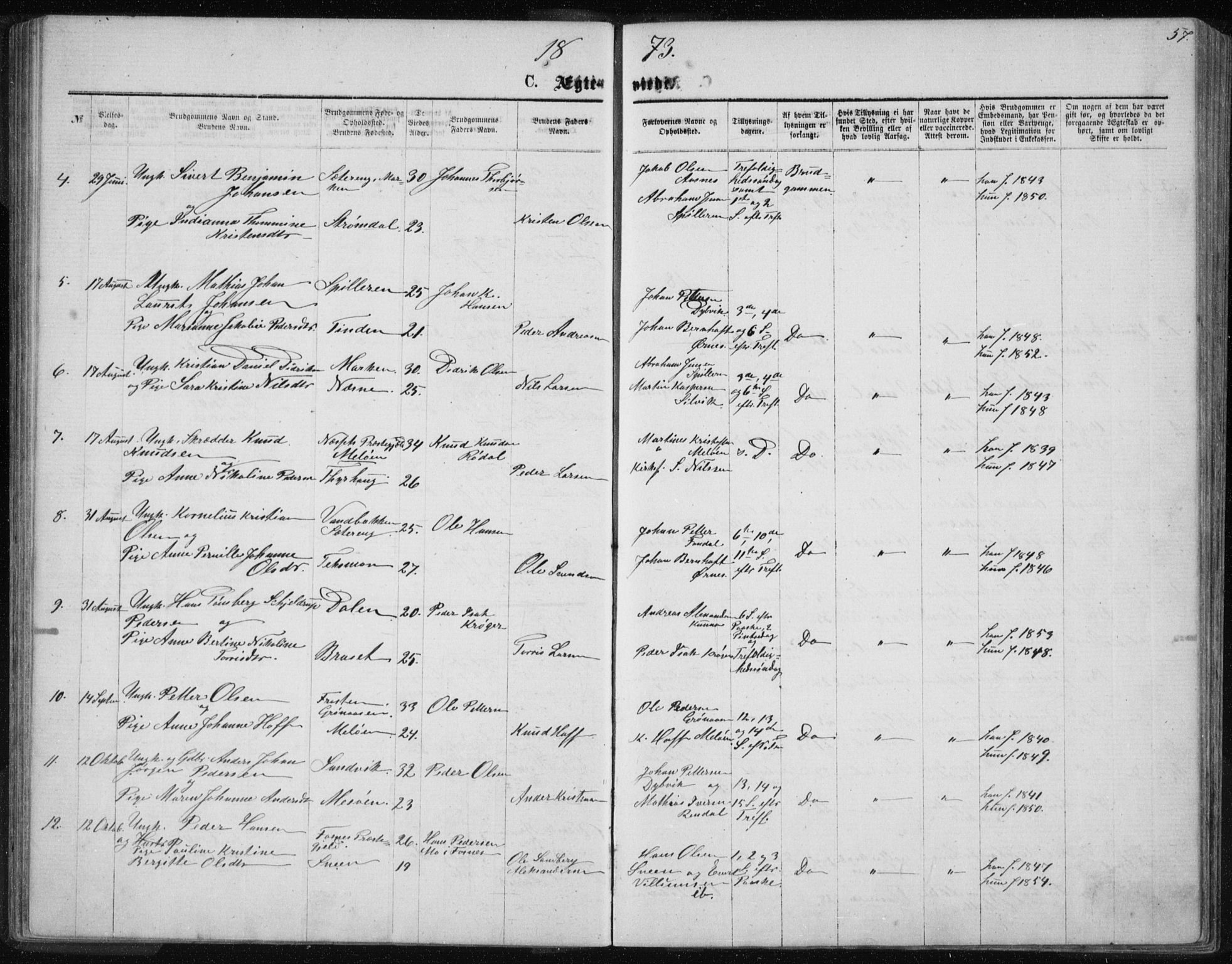 Ministerialprotokoller, klokkerbøker og fødselsregistre - Nordland, AV/SAT-A-1459/843/L0635: Parish register (copy) no. 843C04, 1872-1887, p. 57