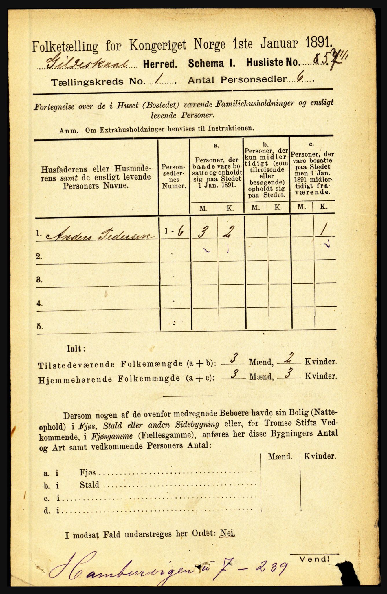 RA, 1891 census for 1838 Gildeskål, 1891, p. 93