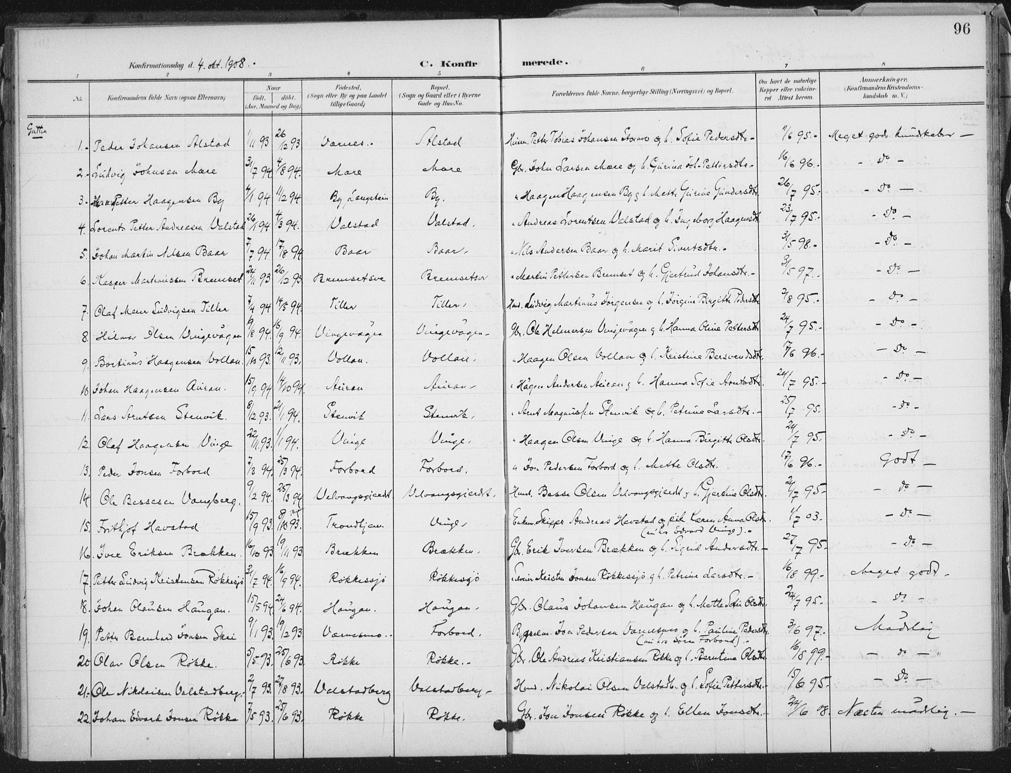 Ministerialprotokoller, klokkerbøker og fødselsregistre - Nord-Trøndelag, SAT/A-1458/712/L0101: Parish register (official) no. 712A02, 1901-1916, p. 96