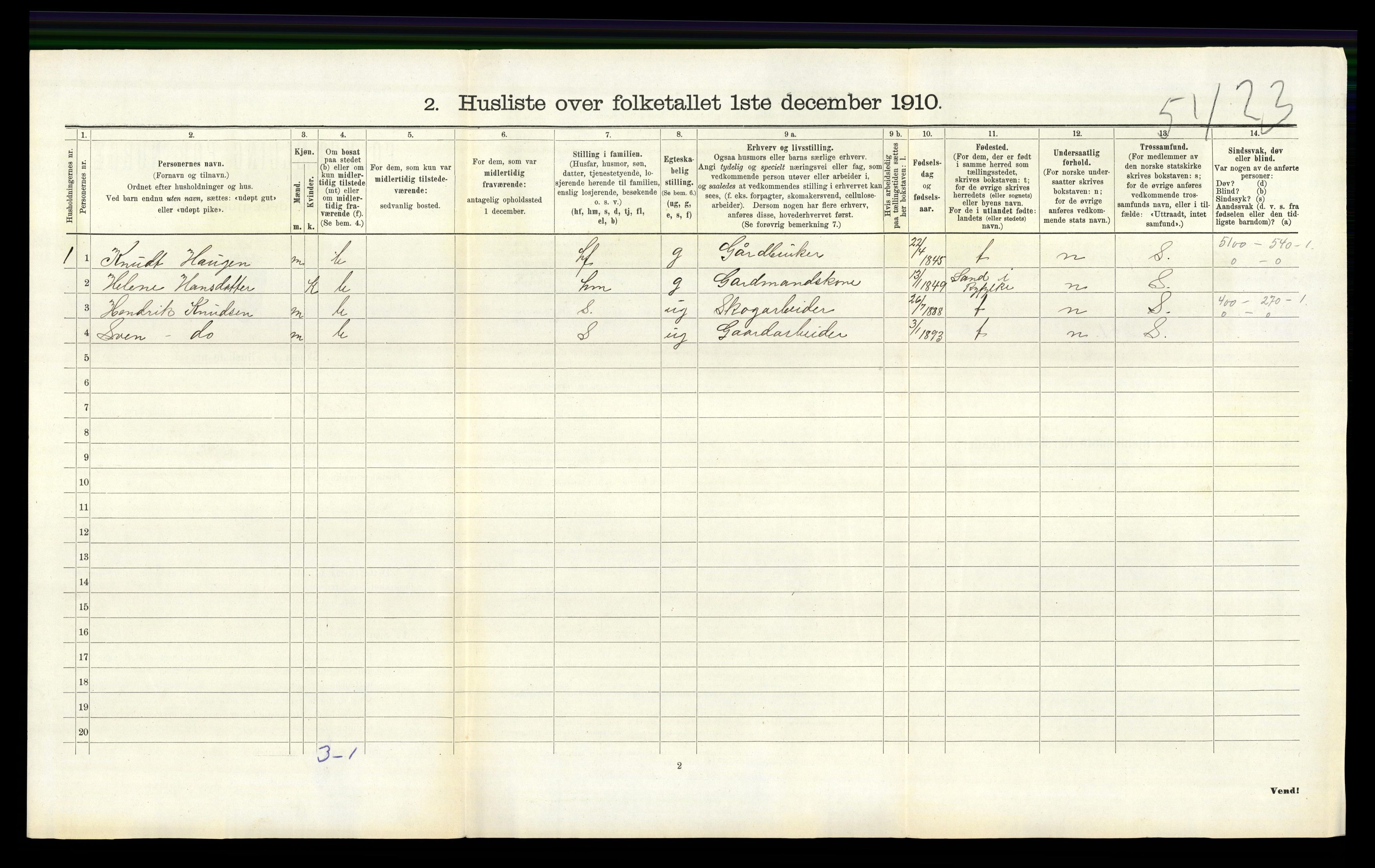 RA, 1910 census for Vikedal, 1910, p. 896