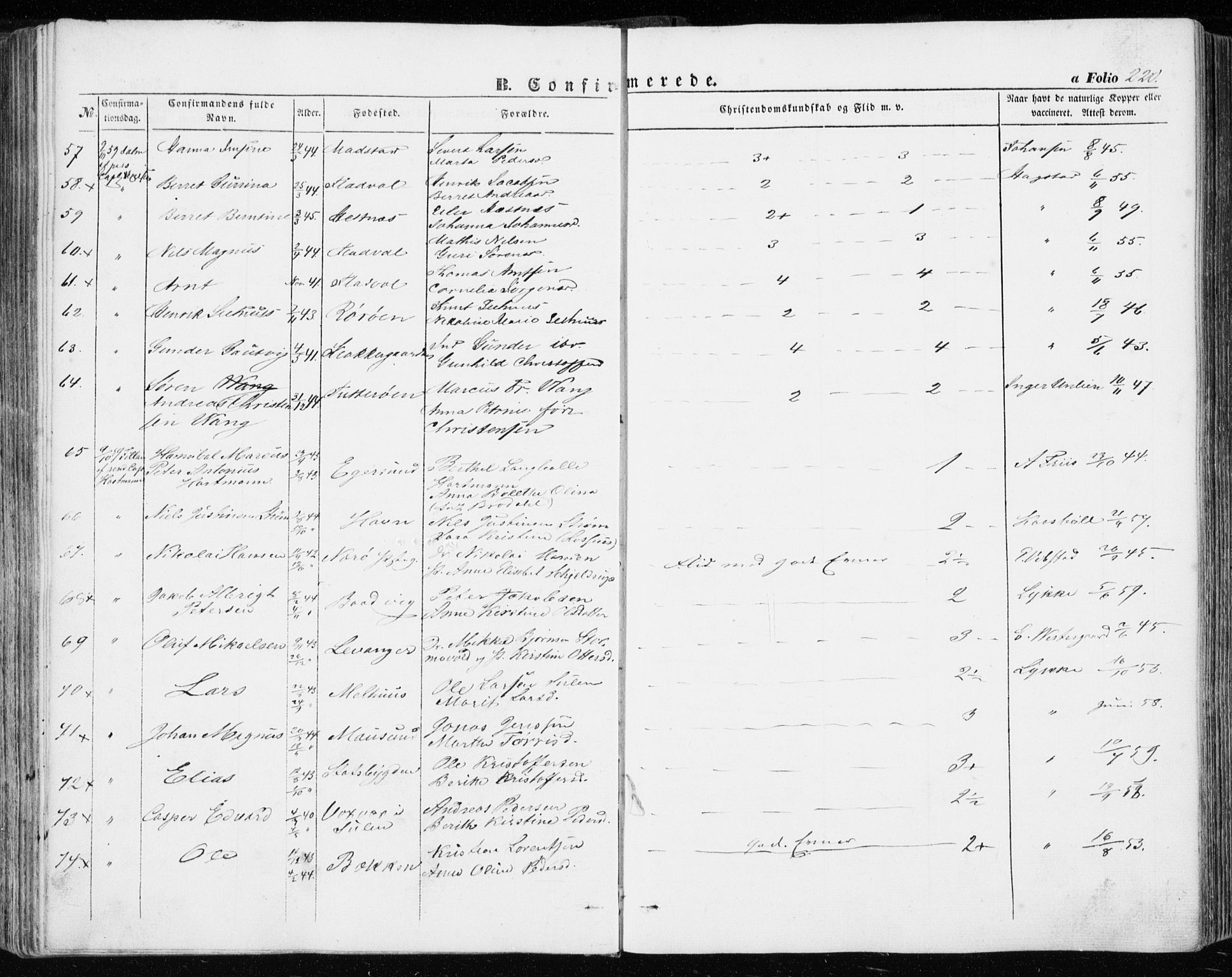 Ministerialprotokoller, klokkerbøker og fødselsregistre - Sør-Trøndelag, AV/SAT-A-1456/634/L0530: Parish register (official) no. 634A06, 1852-1860, p. 220