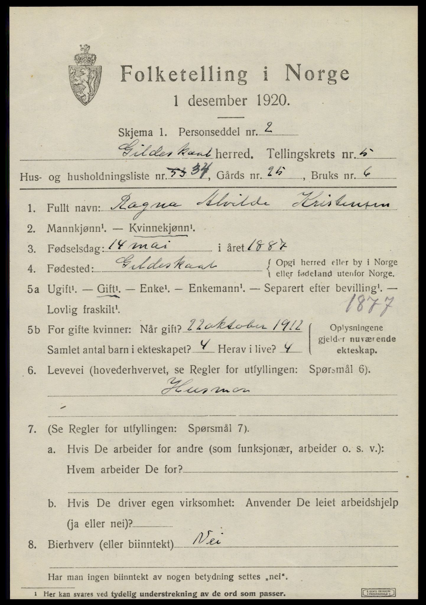 SAT, 1920 census for Gildeskål, 1920, p. 4272