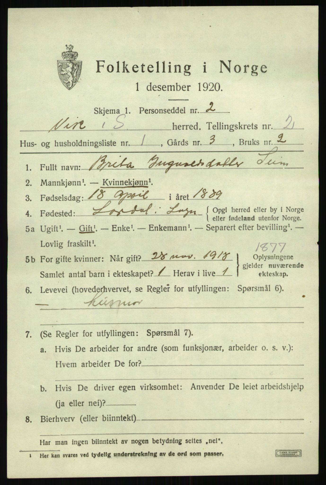 SAB, 1920 census for Vik, 1920, p. 2099