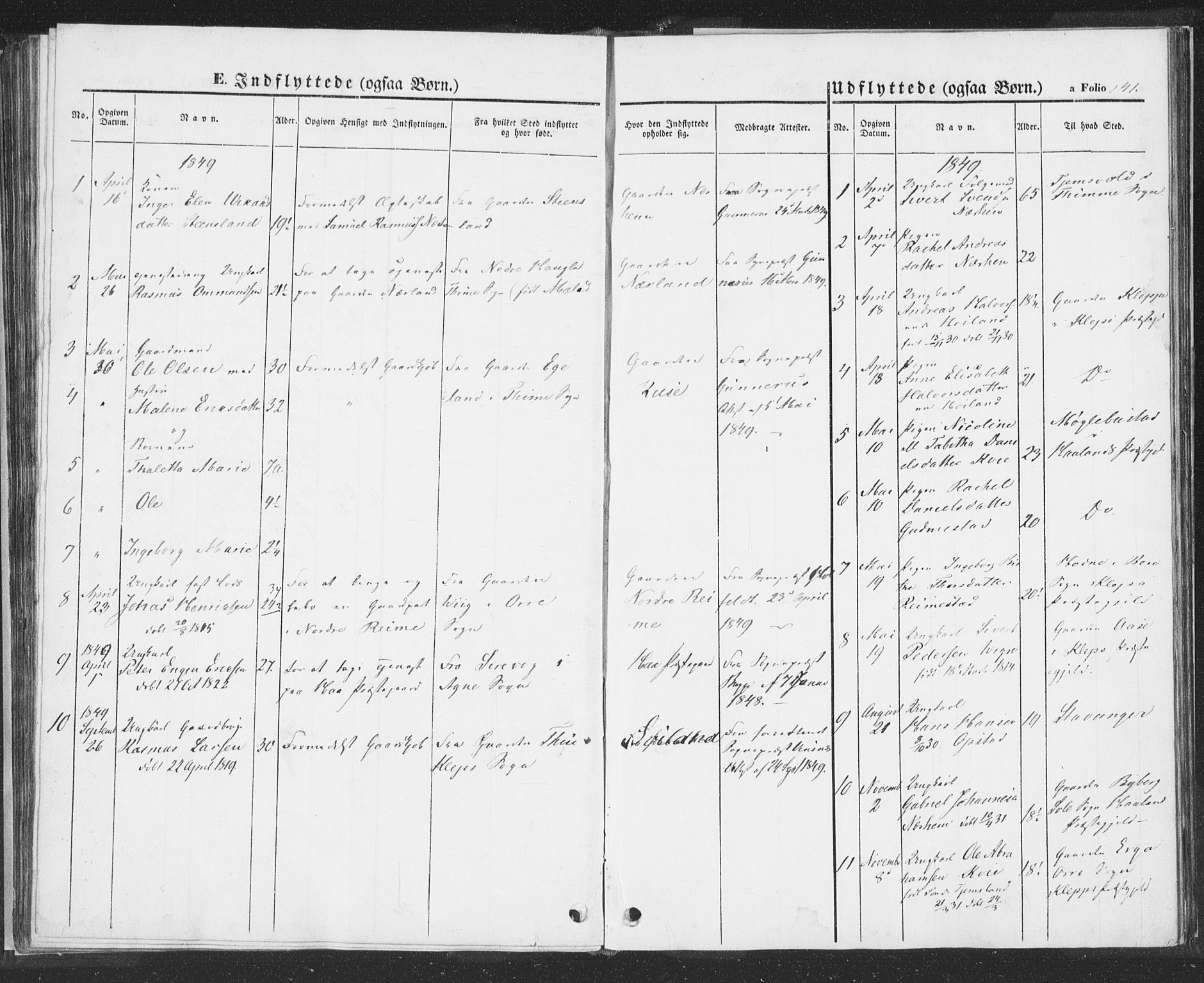 Hå sokneprestkontor, AV/SAST-A-101801/001/30BA/L0006: Parish register (official) no. A 5, 1842-1853, p. 141