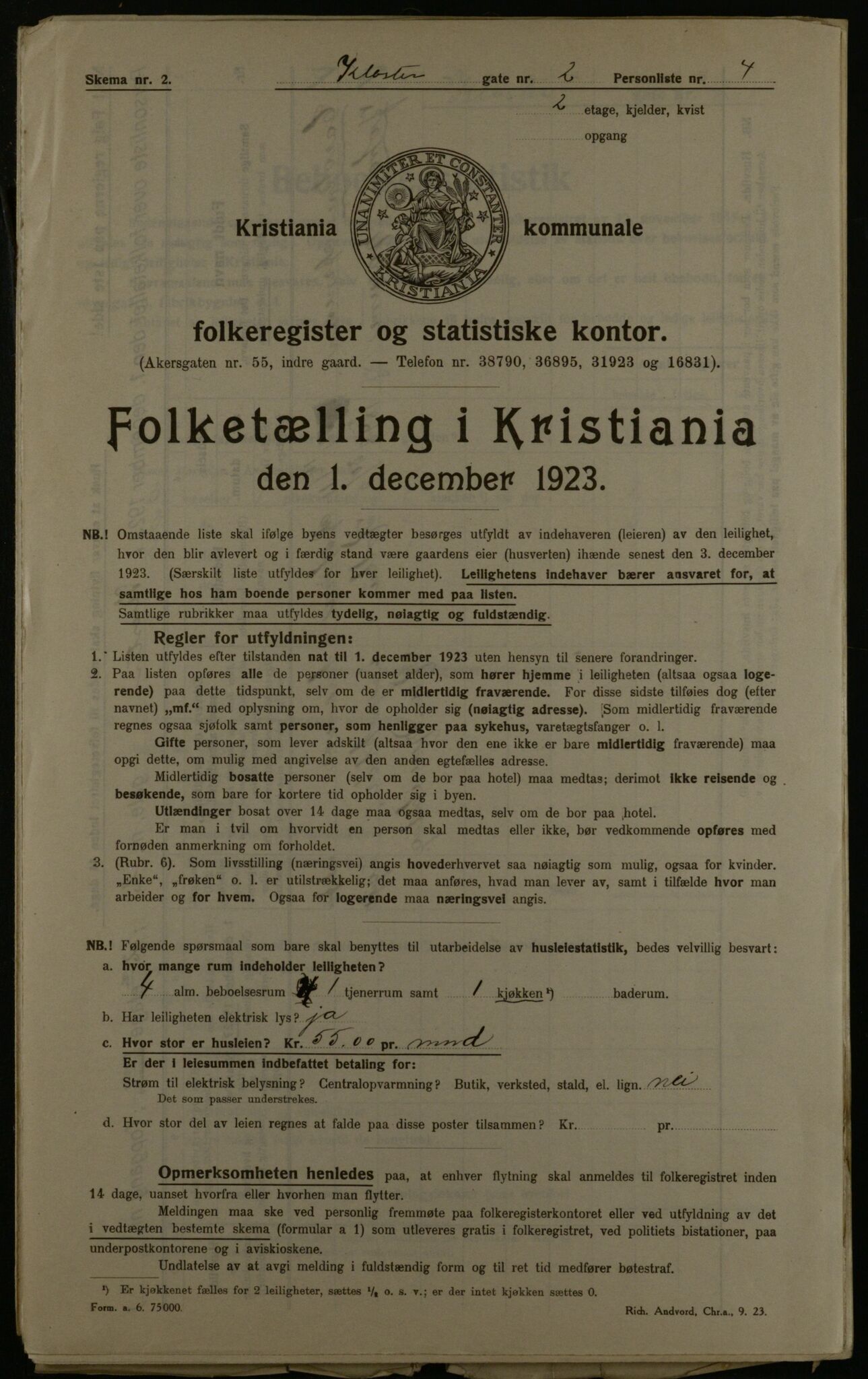 OBA, Municipal Census 1923 for Kristiania, 1923, p. 58444