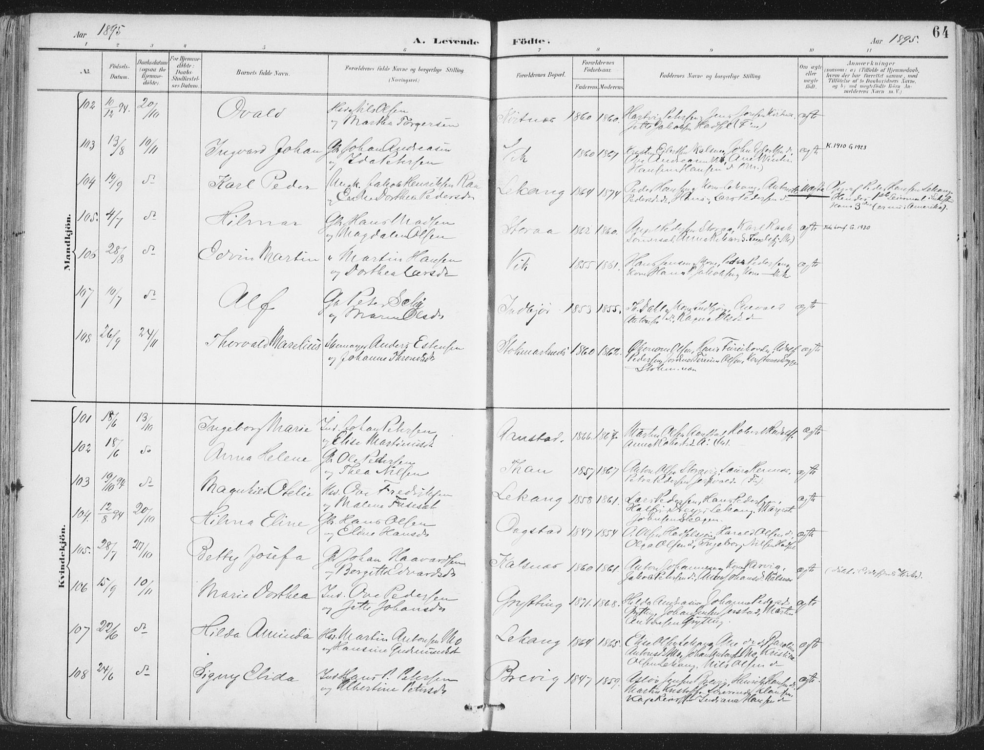 Ministerialprotokoller, klokkerbøker og fødselsregistre - Nordland, AV/SAT-A-1459/888/L1246: Parish register (official) no. 888A12, 1891-1903, p. 64