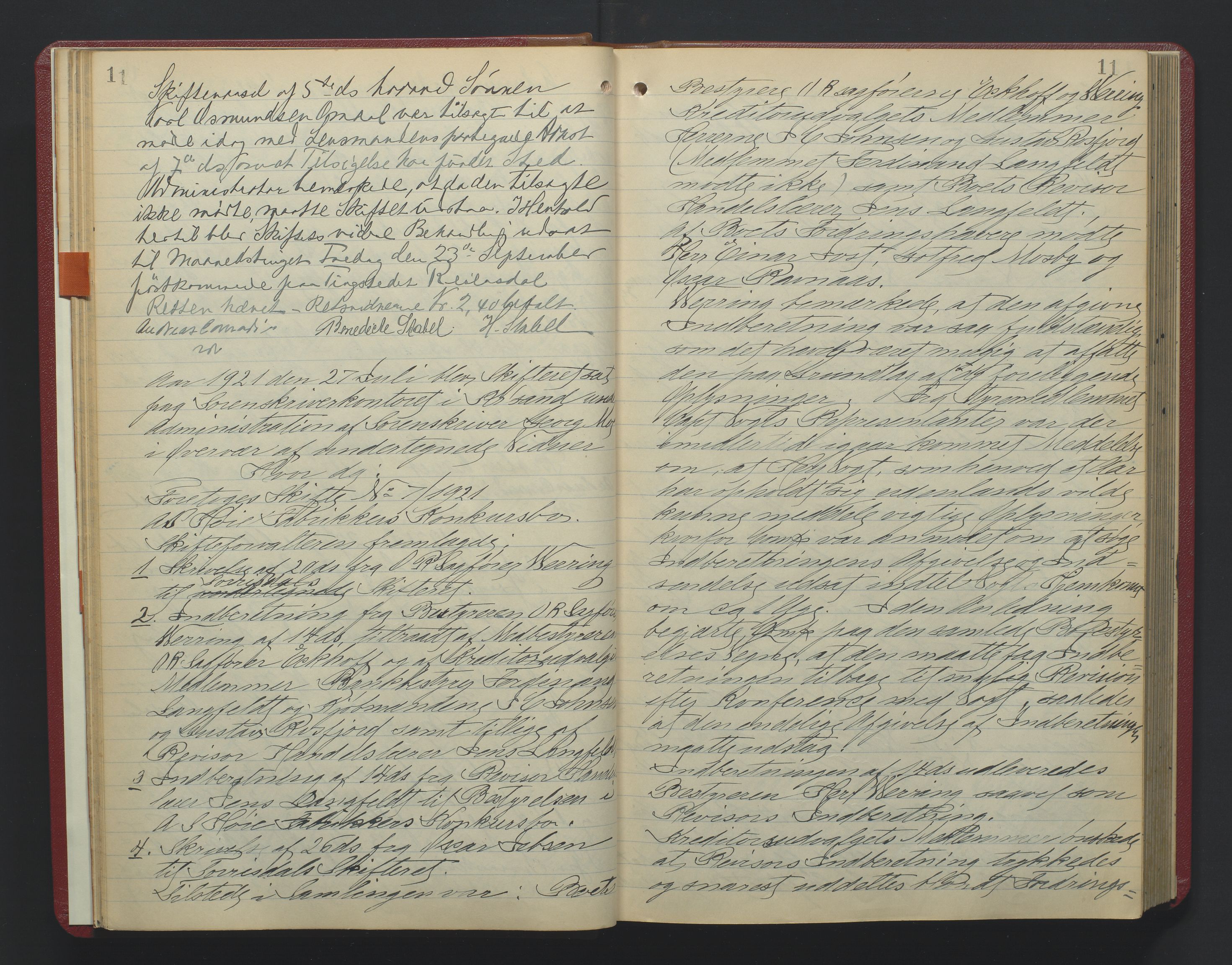Torridal sorenskriveri, AV/SAK-1221-0012/H/Hc/L0024: Skifteforhandlingsprotokoll med navneregister nr. 10, 1921-1925, p. 11