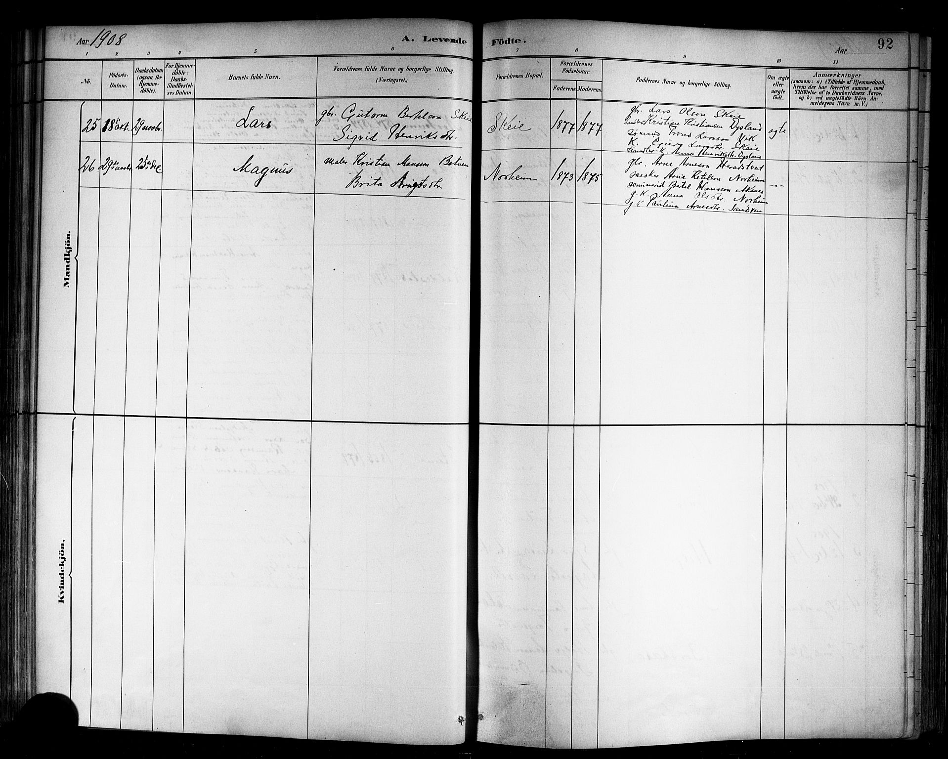 Kvam sokneprestembete, SAB/A-76201/H/Hab: Parish register (copy) no. B 3, 1884-1916, p. 92