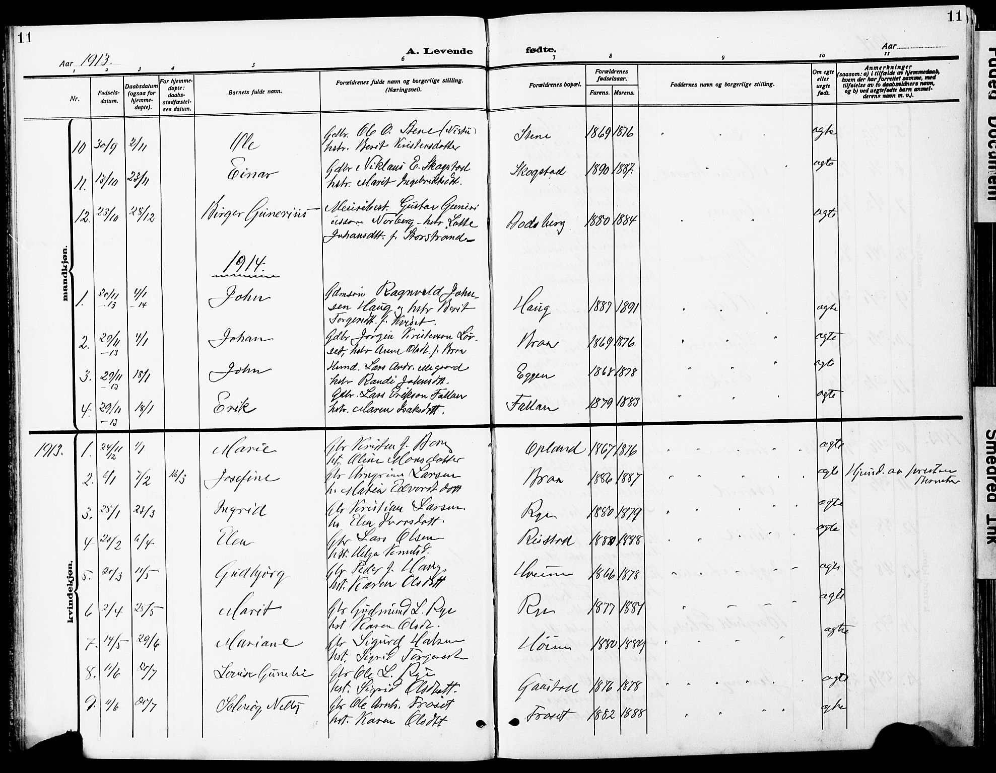Ministerialprotokoller, klokkerbøker og fødselsregistre - Sør-Trøndelag, SAT/A-1456/612/L0388: Parish register (copy) no. 612C04, 1909-1929, p. 11
