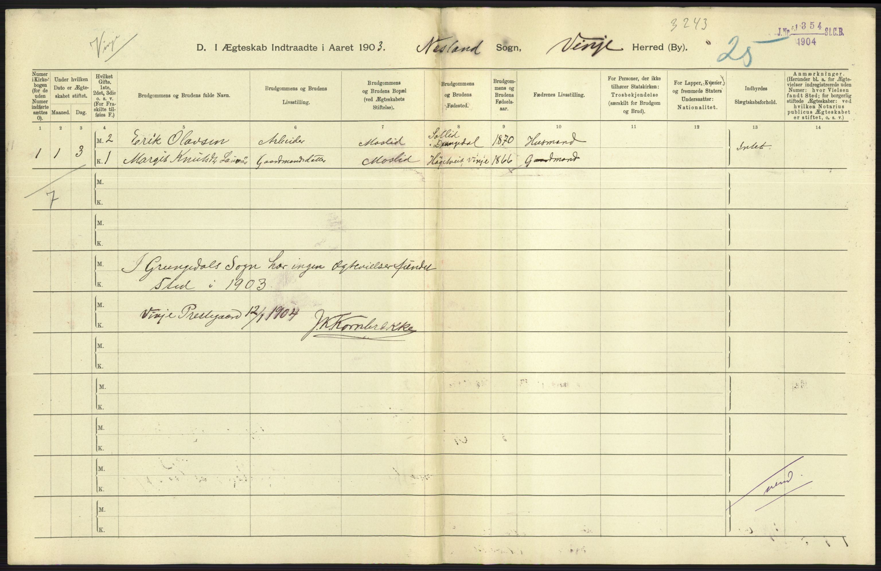 Statistisk sentralbyrå, Sosiodemografiske emner, Befolkning, AV/RA-S-2228/D/Df/Dfa/Dfaa/L0009: Bratsberg amt: Fødte, gifte, døde, 1903, p. 361