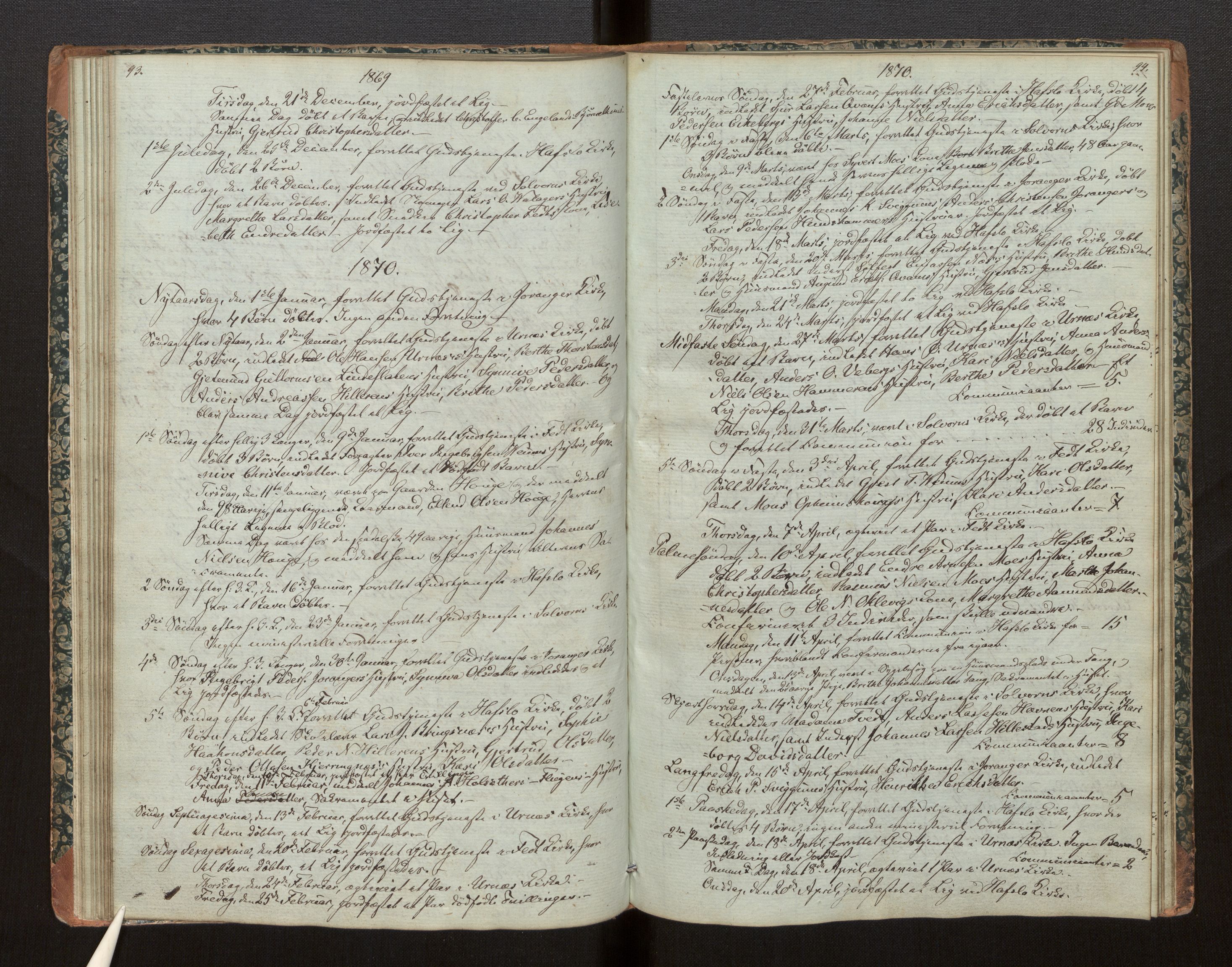 Hafslo sokneprestembete, SAB/A-80301/H/Haa/Haaf/L0002: Diary records no. F 2, 1854-1879, p. 93-94