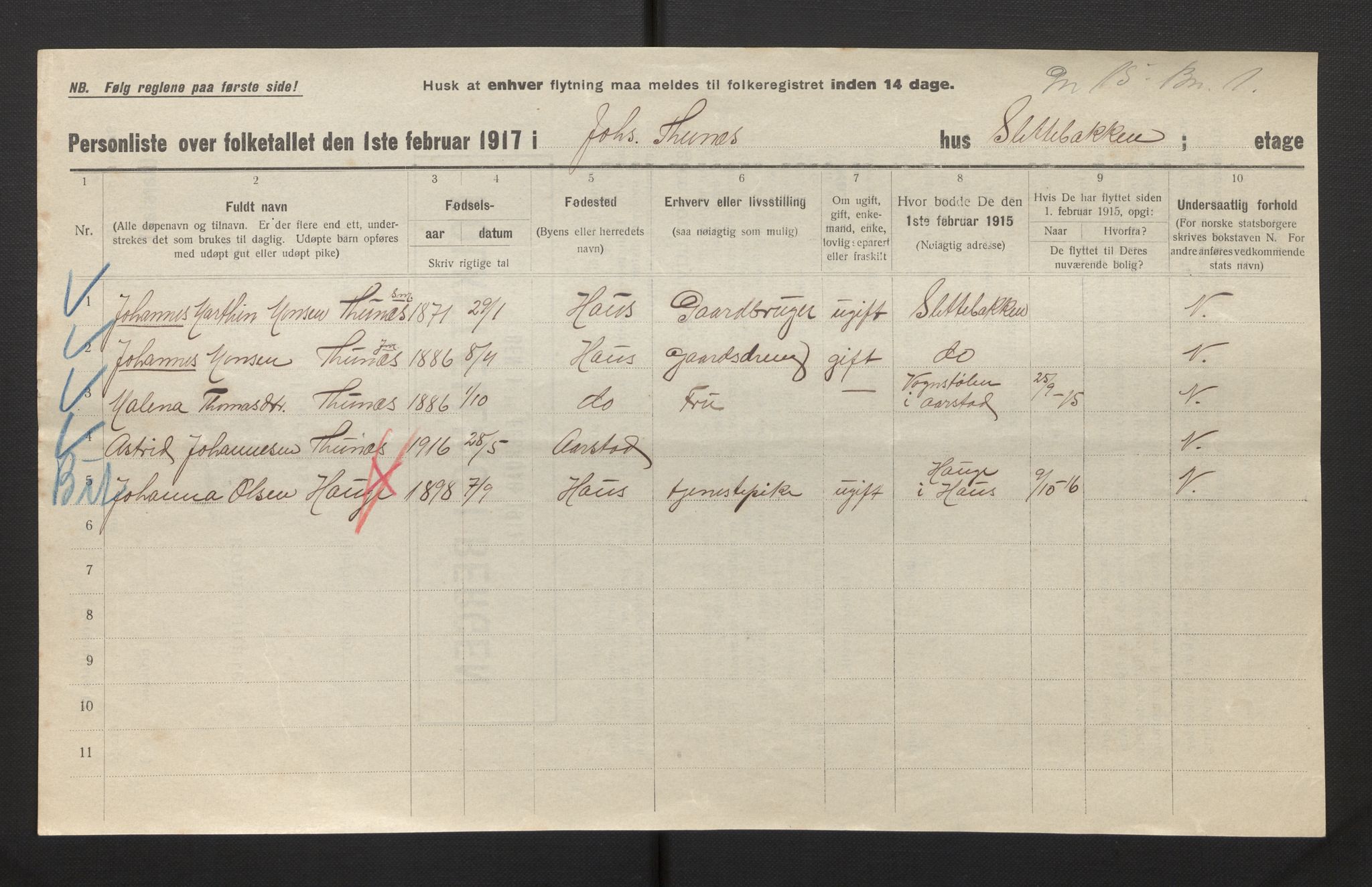 SAB, Municipal Census 1917 for Bergen, 1917, p. 53216