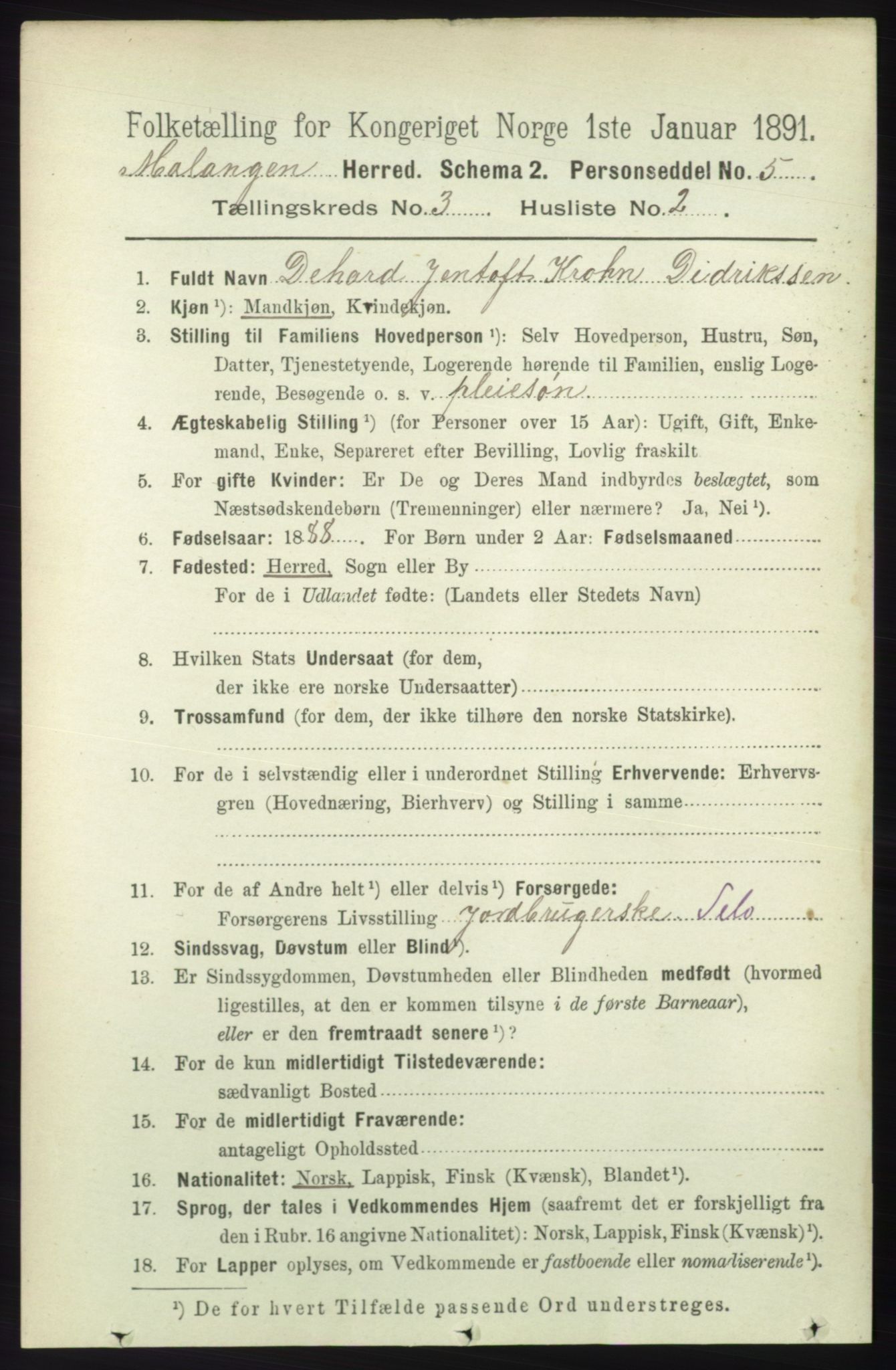 RA, 1891 census for 1932 Malangen, 1891, p. 746