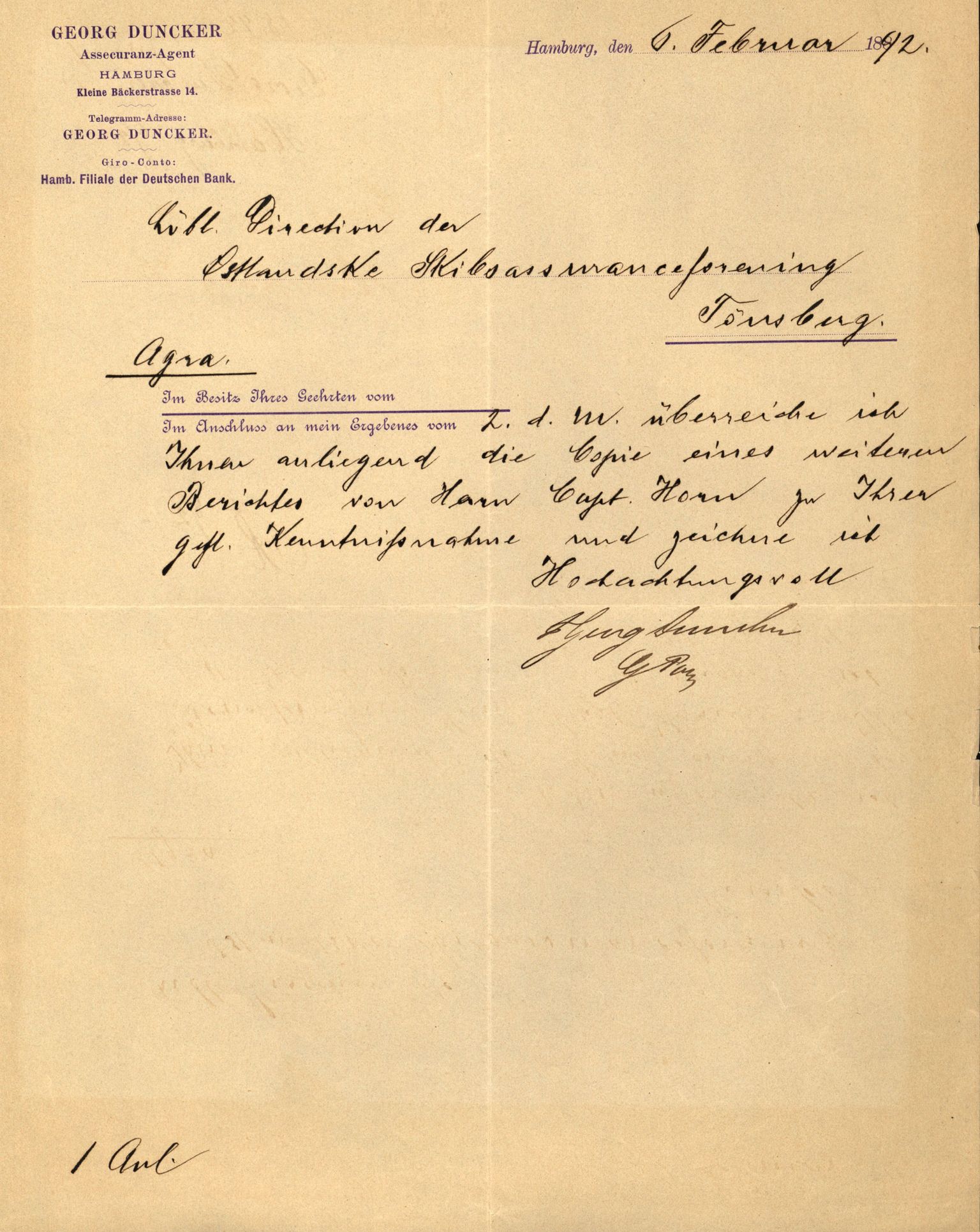 Pa 63 - Østlandske skibsassuranceforening, VEMU/A-1079/G/Ga/L0028/0001: Havaridokumenter / Kaleb, Cuba, Agra, Bertha, Olaf, 1892, p. 57