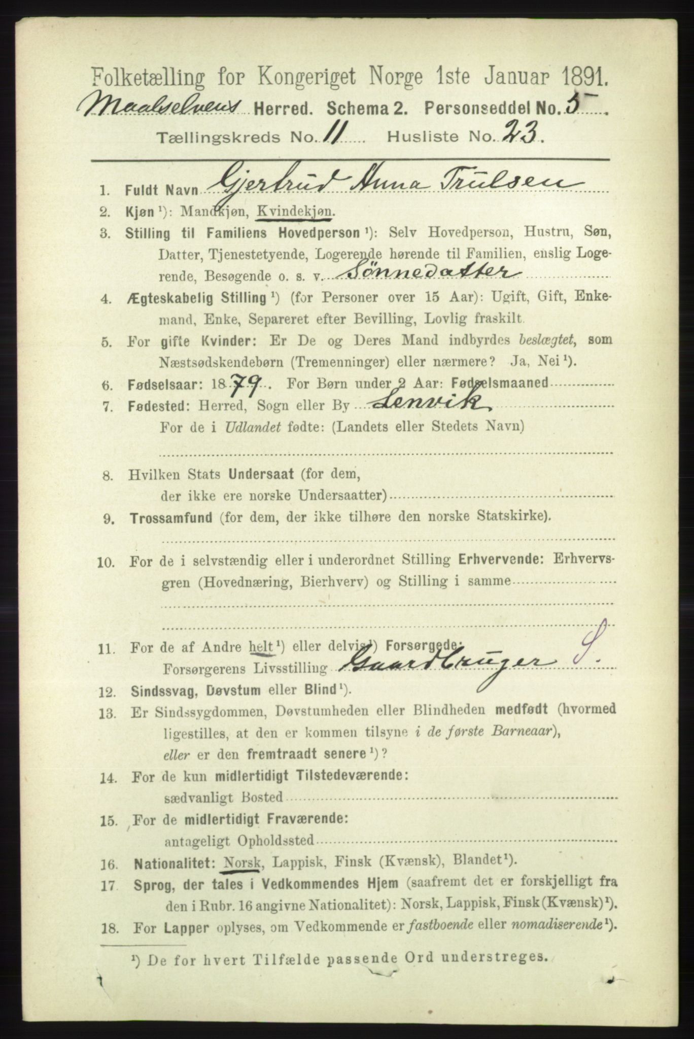 RA, 1891 census for 1924 Målselv, 1891, p. 3426