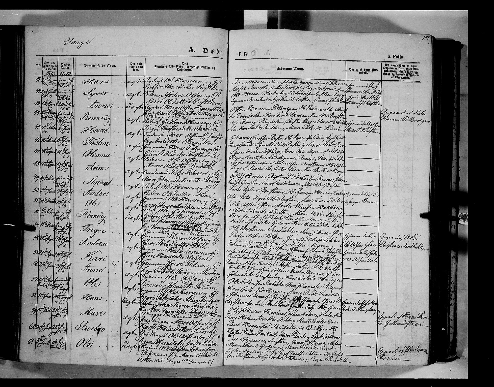 Vågå prestekontor, AV/SAH-PREST-076/H/Ha/Haa/L0006: Parish register (official) no. 6 /1, 1856-1872, p. 157