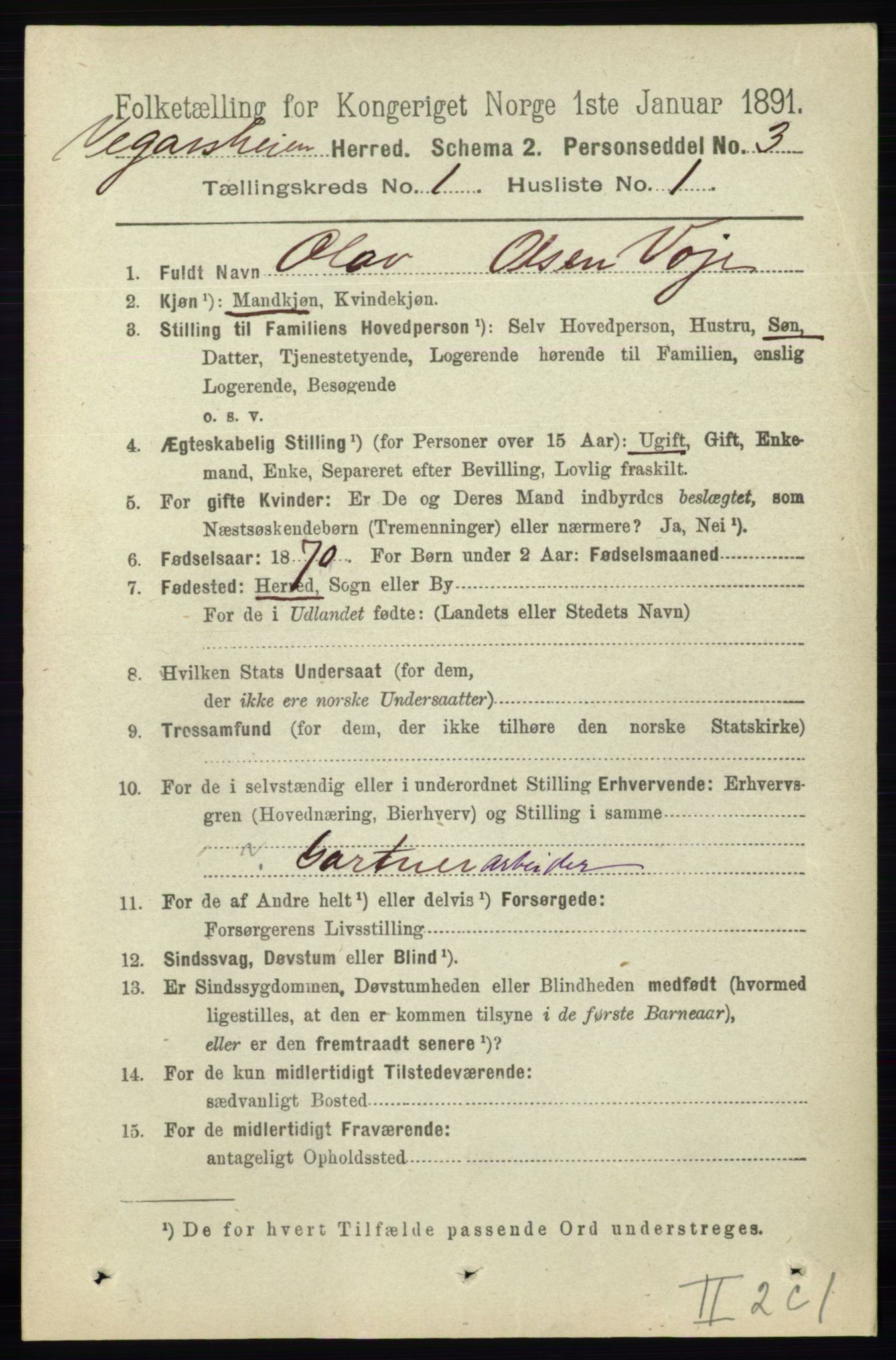 RA, 1891 census for 0912 Vegårshei, 1891, p. 68