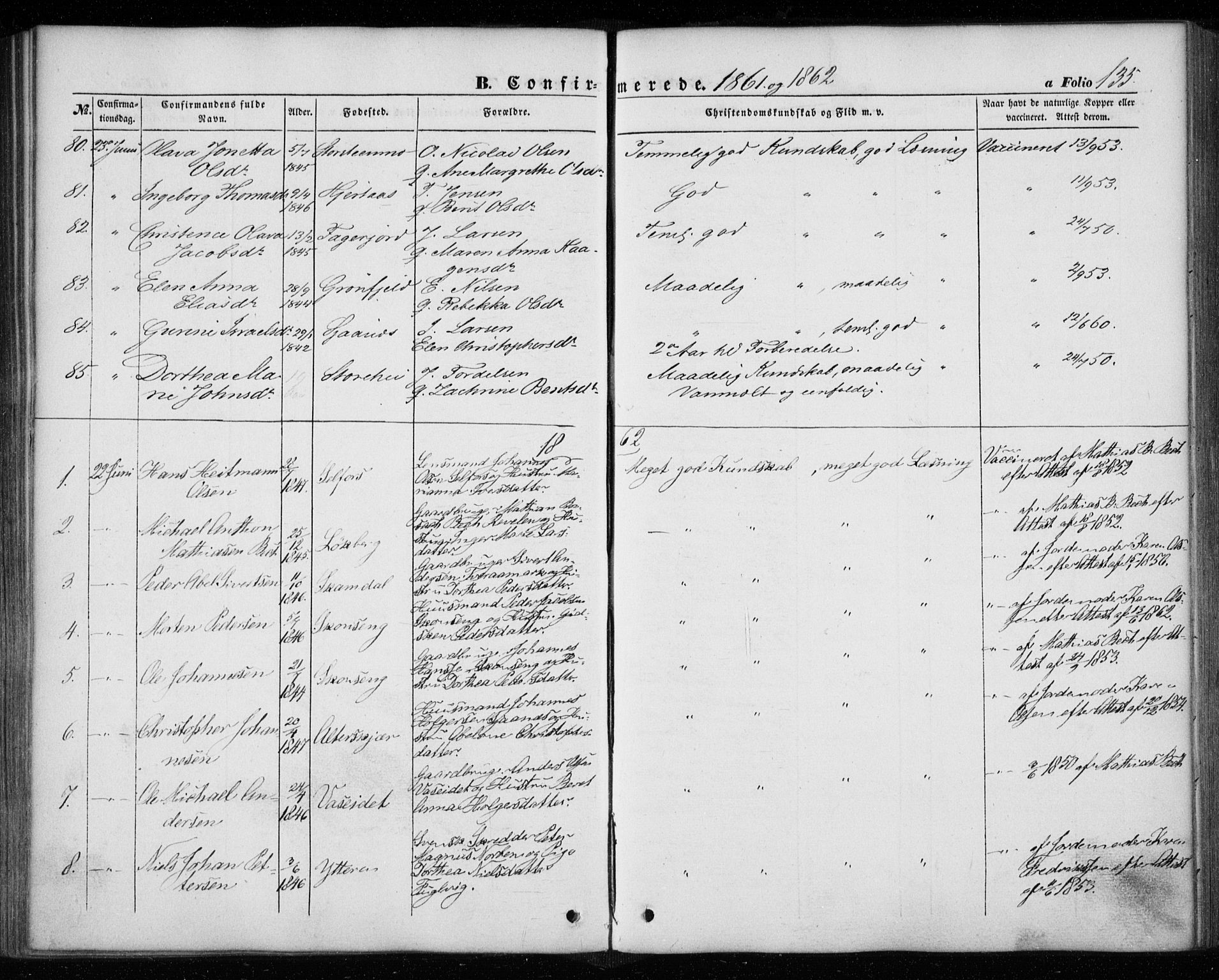 Ministerialprotokoller, klokkerbøker og fødselsregistre - Nordland, SAT/A-1459/827/L0392: Parish register (official) no. 827A04, 1853-1866, p. 135