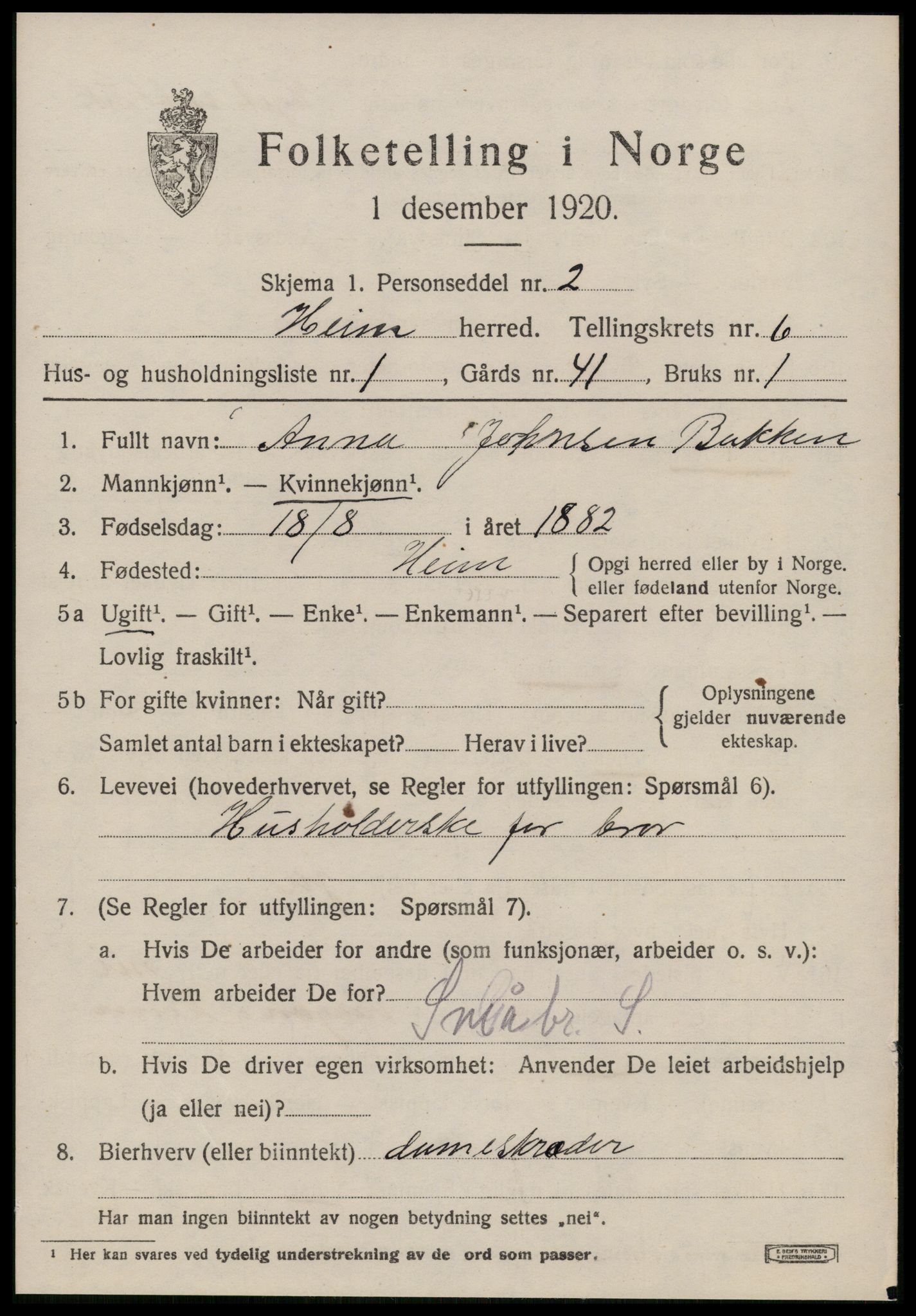 SAT, 1920 census for Heim, 1920, p. 2917