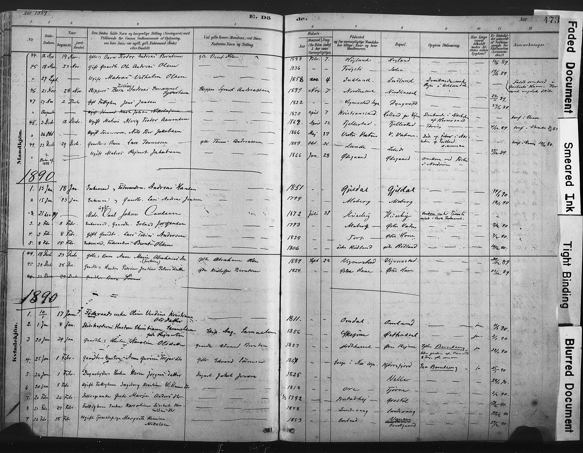 Lista sokneprestkontor, SAK/1111-0027/F/Fa/L0012: Parish register (official) no. A 12, 1879-1903, p. 473