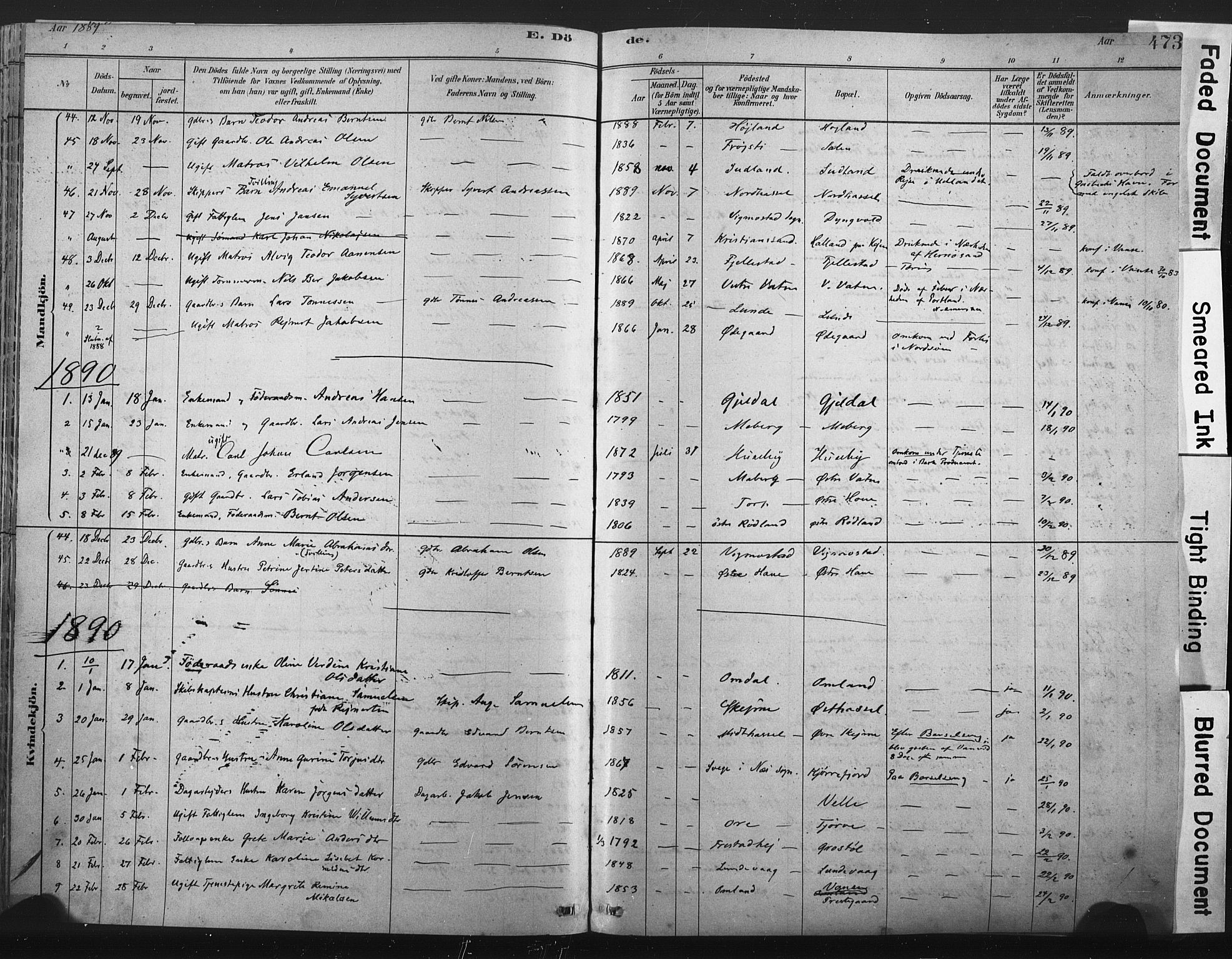 Lista sokneprestkontor, AV/SAK-1111-0027/F/Fa/L0012: Parish register (official) no. A 12, 1879-1903, p. 473