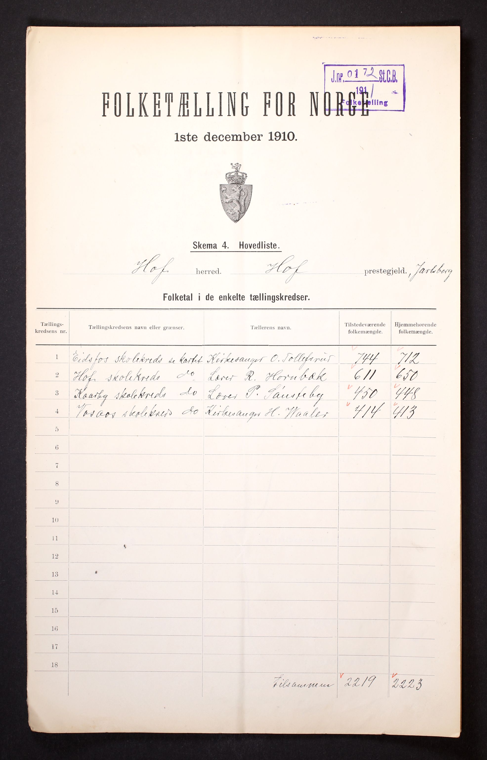 RA, 1910 census for Hof, 1910, p. 2