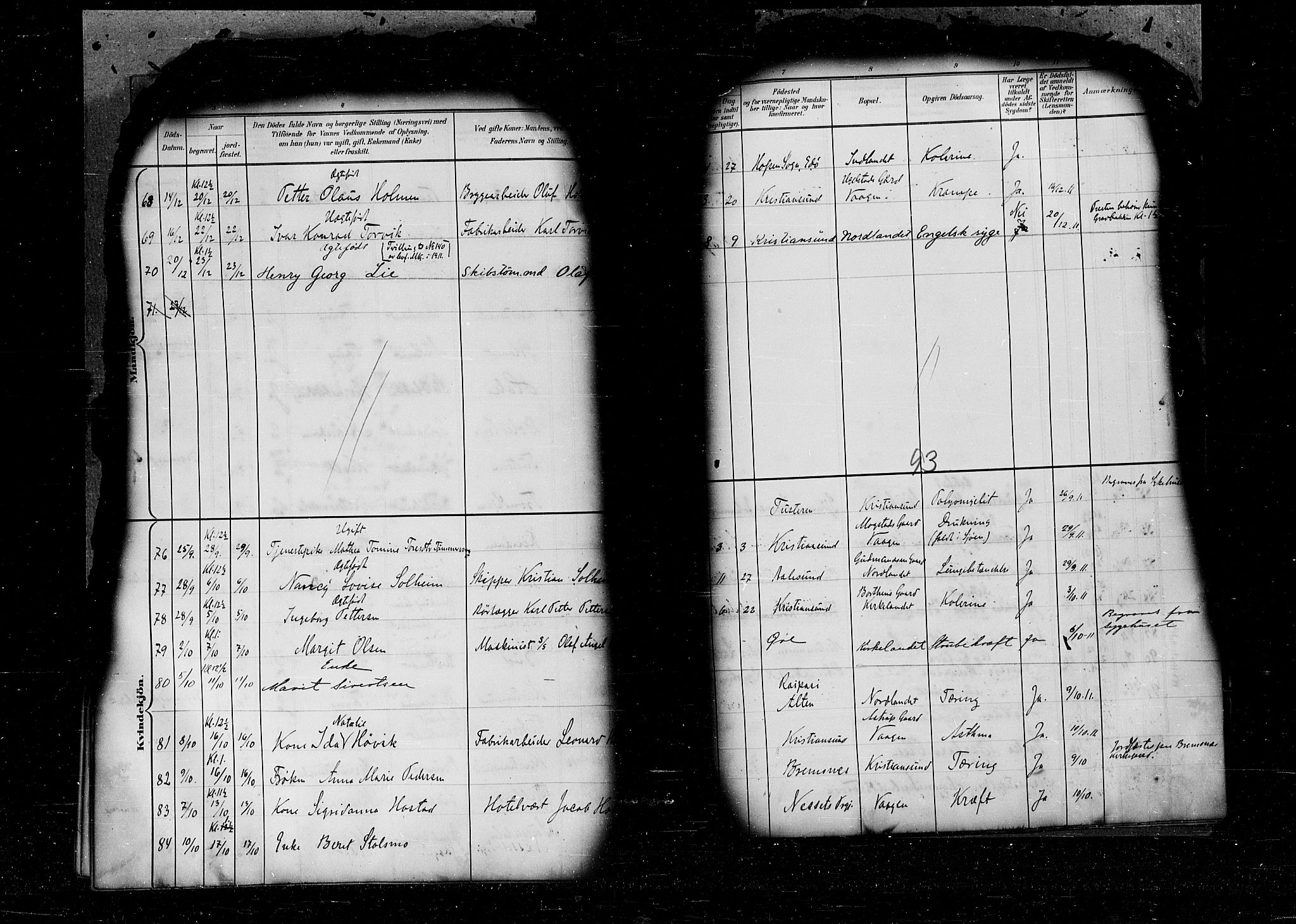 Kristiansund sokneprestkontor, AV/SAT-A-1068/1/I/I1: Parish register (official) no. 6e, 1901-1916, p. 93