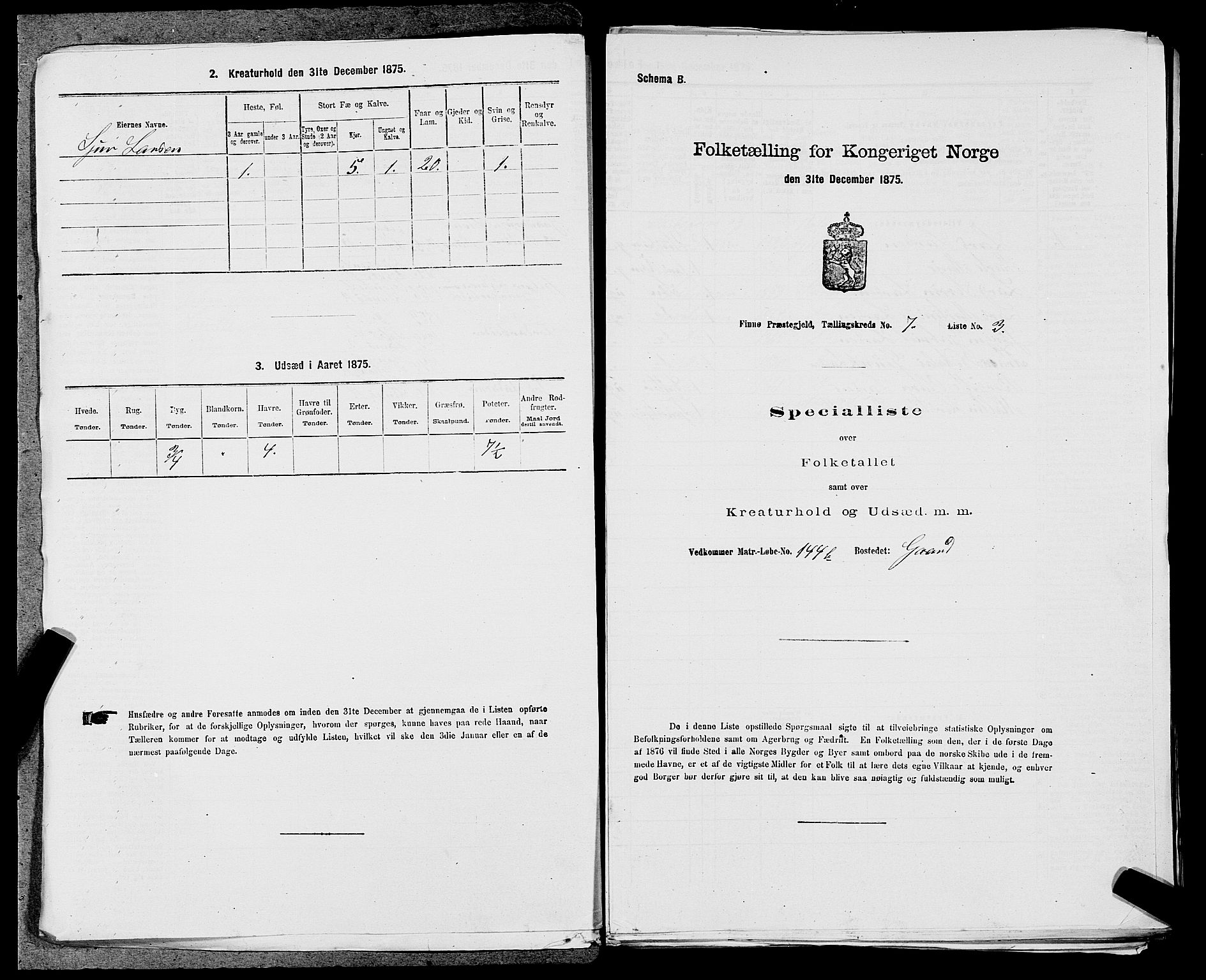 SAST, 1875 census for 1141P Finnøy, 1875, p. 613