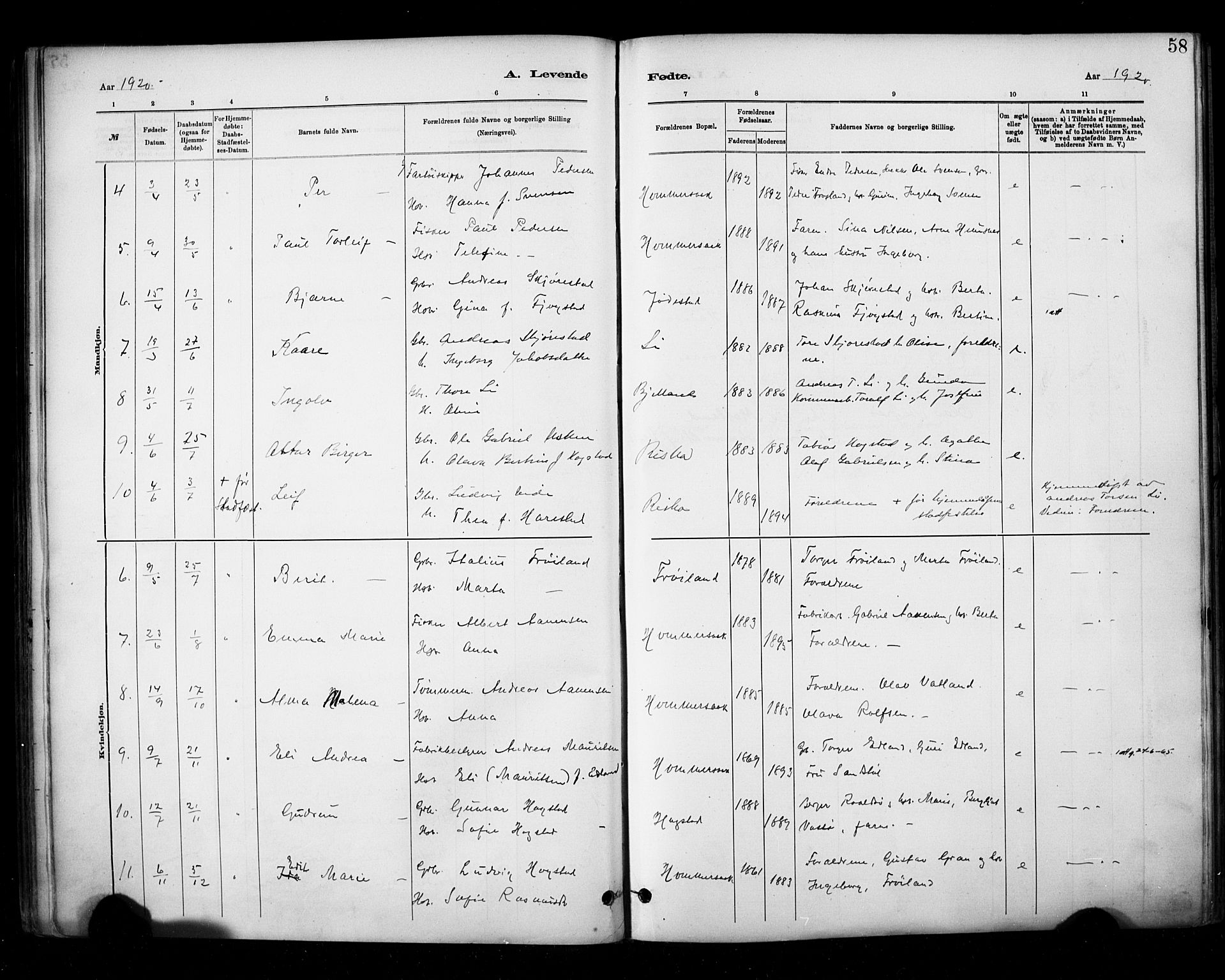 Hetland sokneprestkontor, AV/SAST-A-101826/30/30BA/L0010: Parish register (official) no. A 10, 1882-1925, p. 58