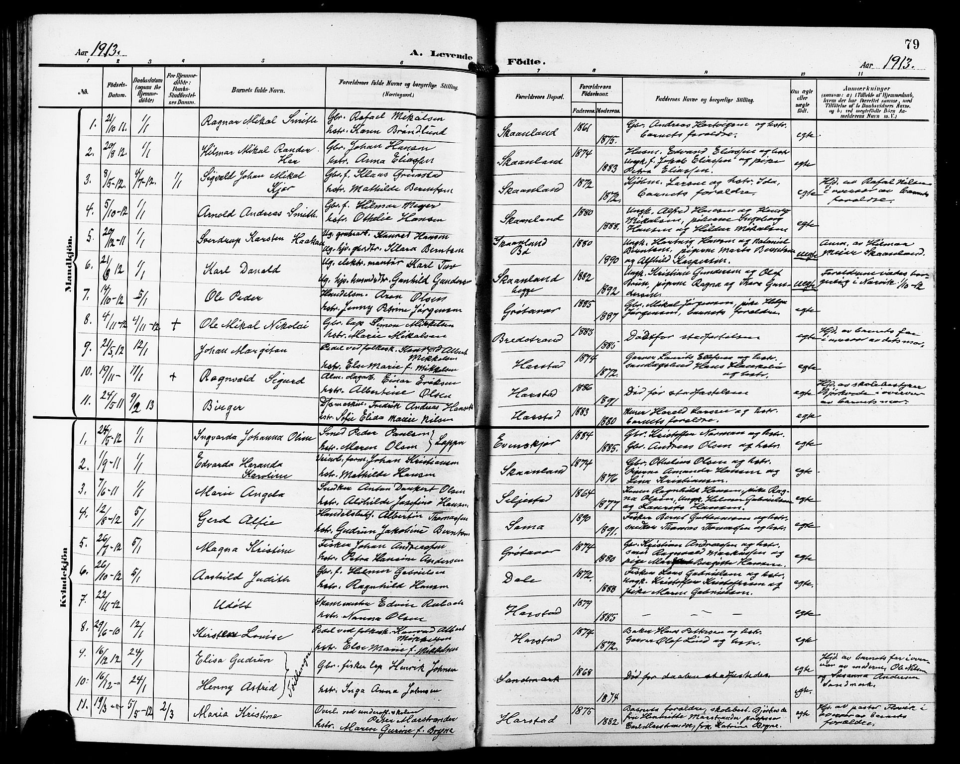 Trondenes sokneprestkontor, AV/SATØ-S-1319/H/Hb/L0012klokker: Parish register (copy) no. 12, 1907-1916, p. 79