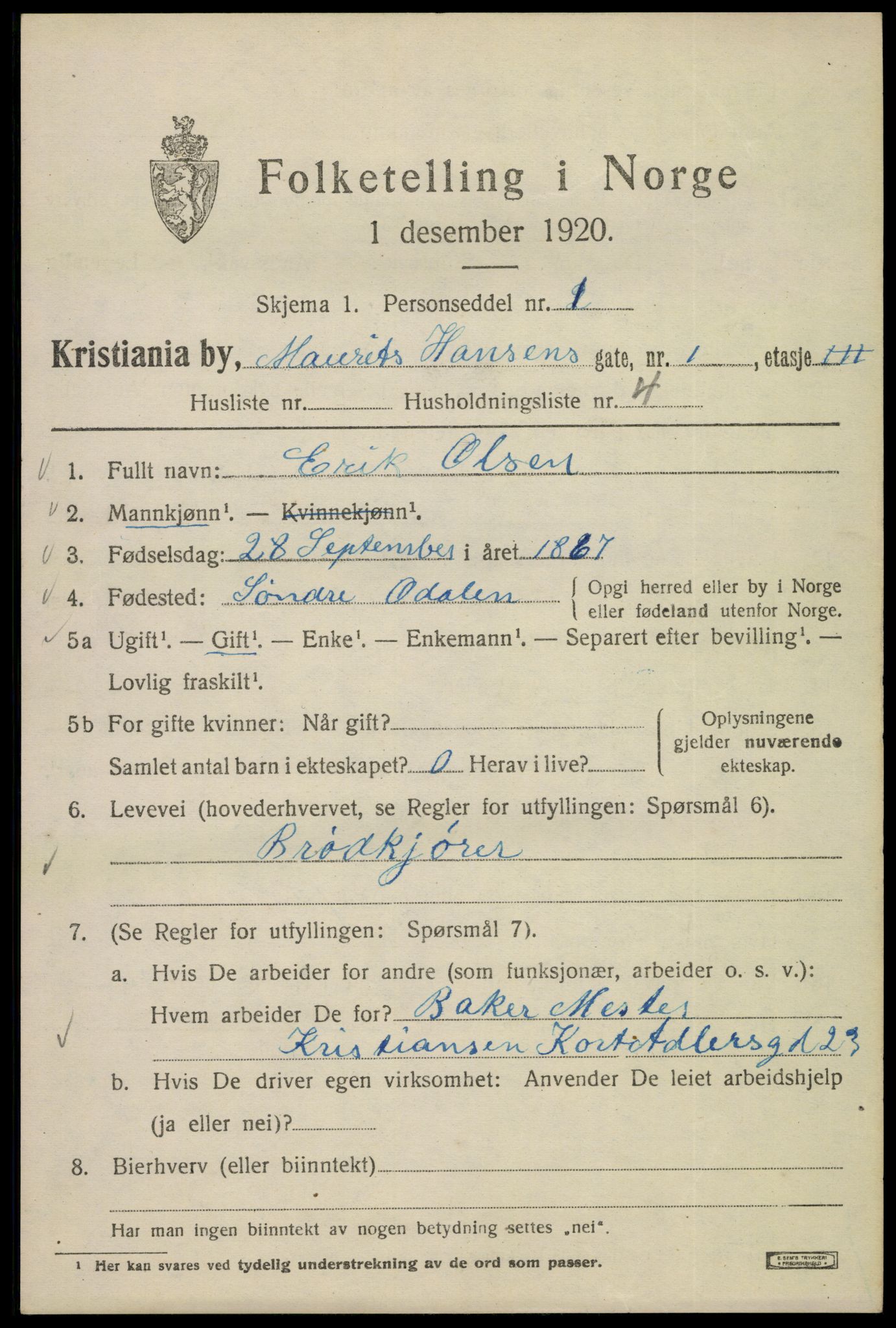 SAO, 1920 census for Kristiania, 1920, p. 392845