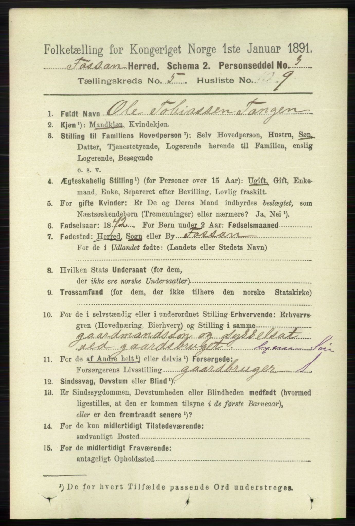 RA, 1891 census for 1129 Forsand, 1891, p. 824