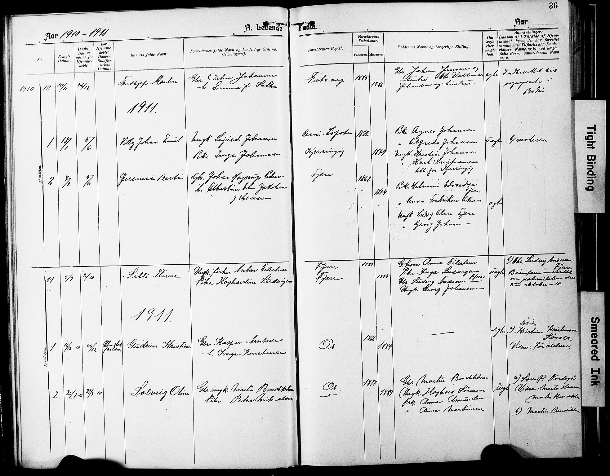 Ministerialprotokoller, klokkerbøker og fødselsregistre - Nordland, AV/SAT-A-1459/803/L0077: Parish register (copy) no. 803C04, 1897-1930, p. 36