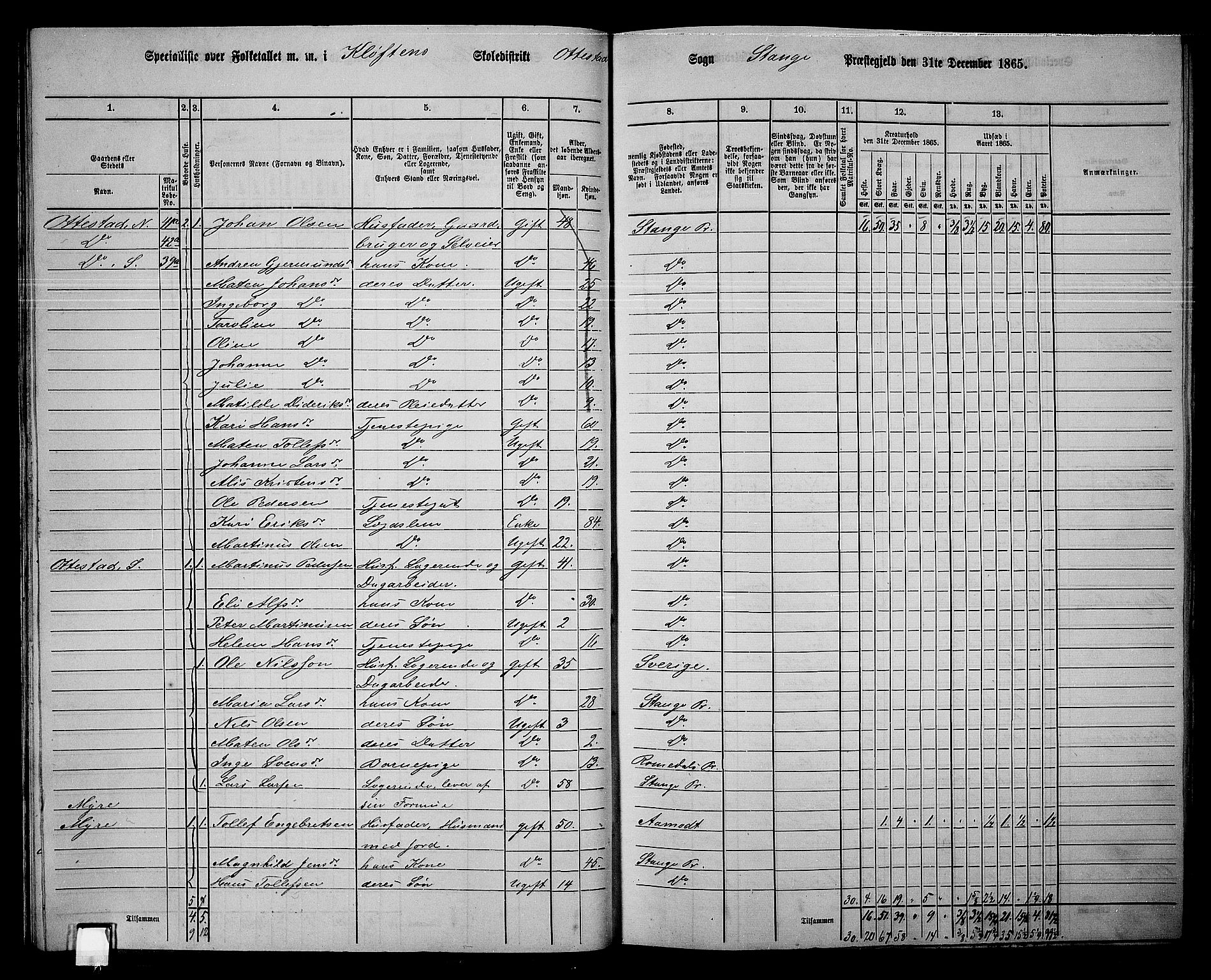 RA, 1865 census for Stange, 1865, p. 49