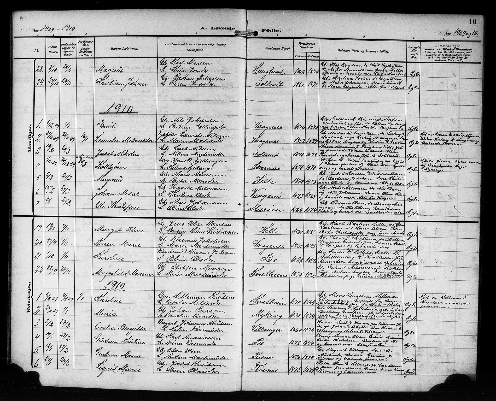 Manger sokneprestembete, AV/SAB-A-76801/H/Hab: Parish register (copy) no. B 4, 1907-1922, p. 10