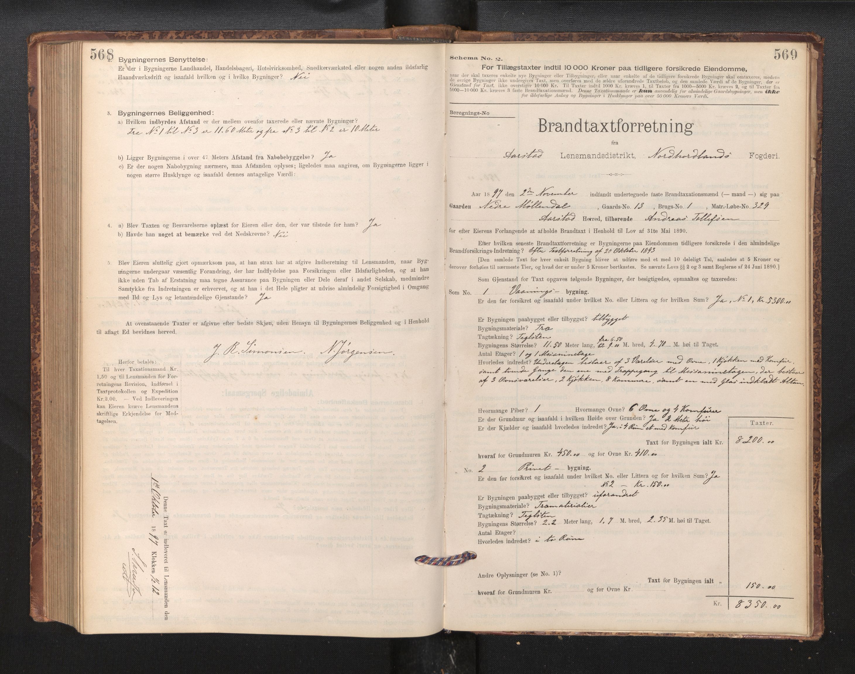 Lensmannen i Årstad, AV/SAB-A-36201/0012/L0011: Branntakstprotokoll,skjematakst, 1895-1901, p. 568-569