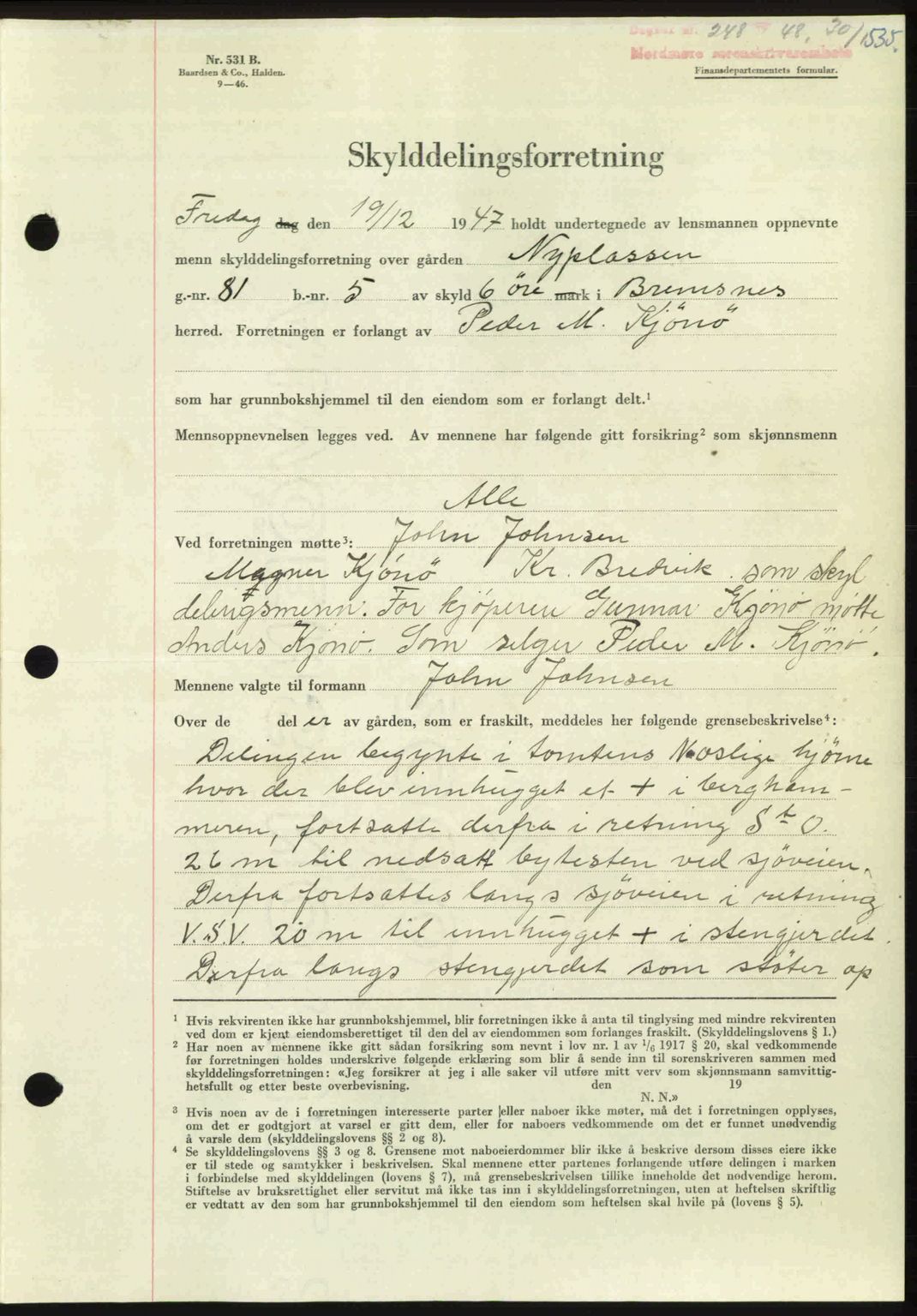 Nordmøre sorenskriveri, AV/SAT-A-4132/1/2/2Ca: Mortgage book no. A107, 1947-1948, Diary no: : 248/1948