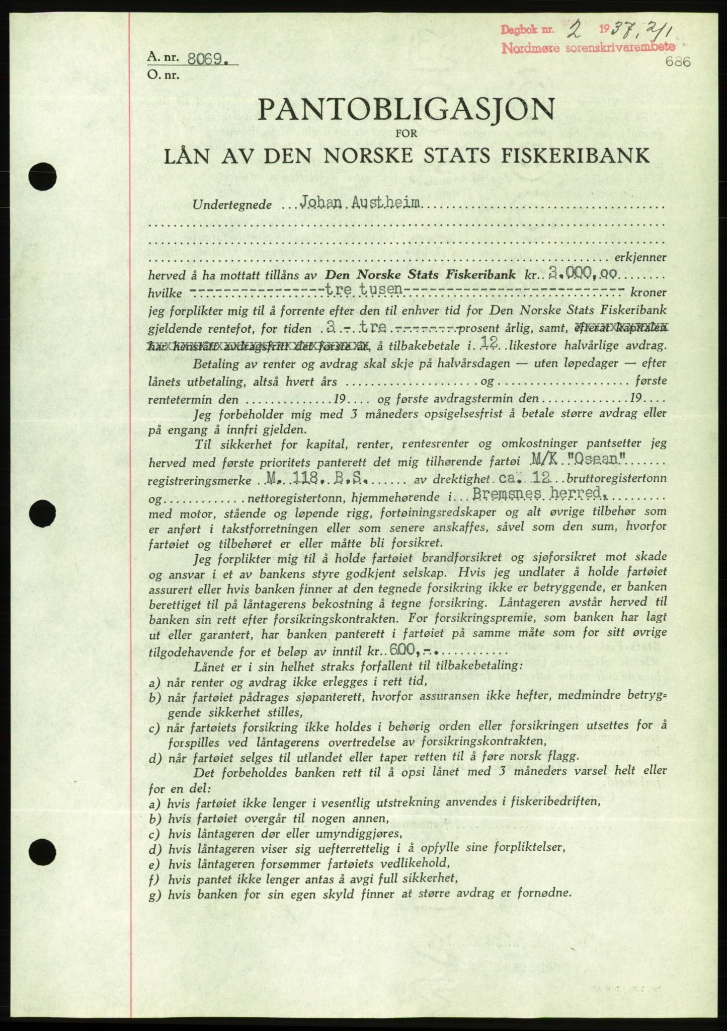 Nordmøre sorenskriveri, AV/SAT-A-4132/1/2/2Ca/L0090: Mortgage book no. B80, 1936-1937, Diary no: : 2/1937