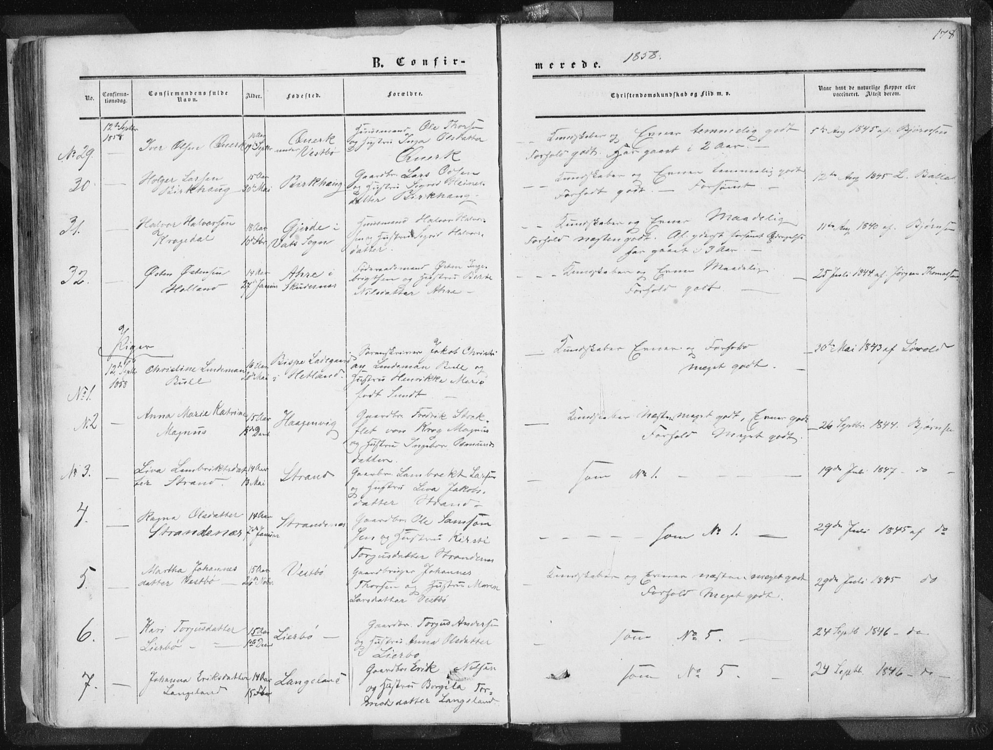 Vikedal sokneprestkontor, AV/SAST-A-101840/01/IV: Parish register (official) no. A 6.1, 1851-1867, p. 178