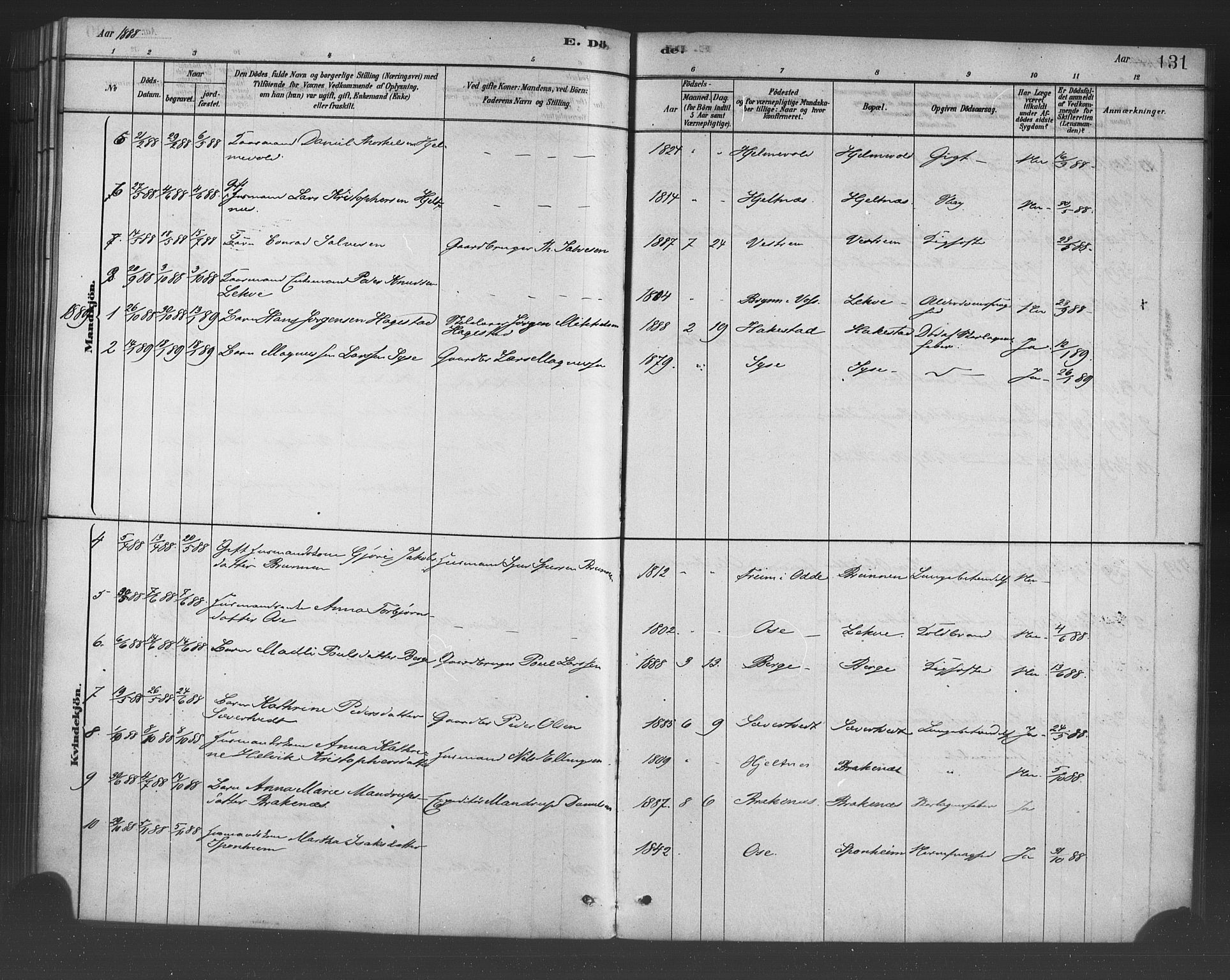 Ulvik sokneprestembete, SAB/A-78801/H/Haa: Parish register (official) no. B 1, 1878-1897, p. 131