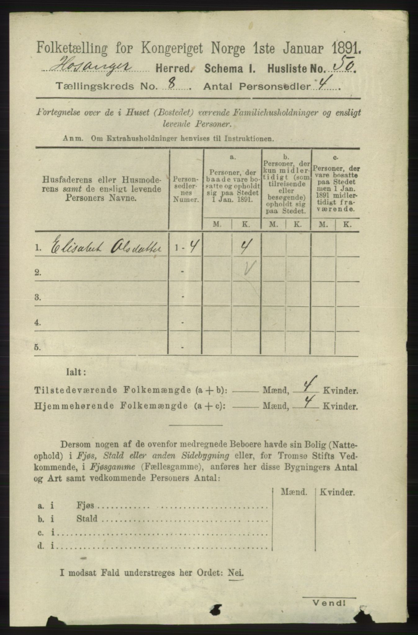 RA, 1891 census for 1253 Hosanger, 1891, p. 2950