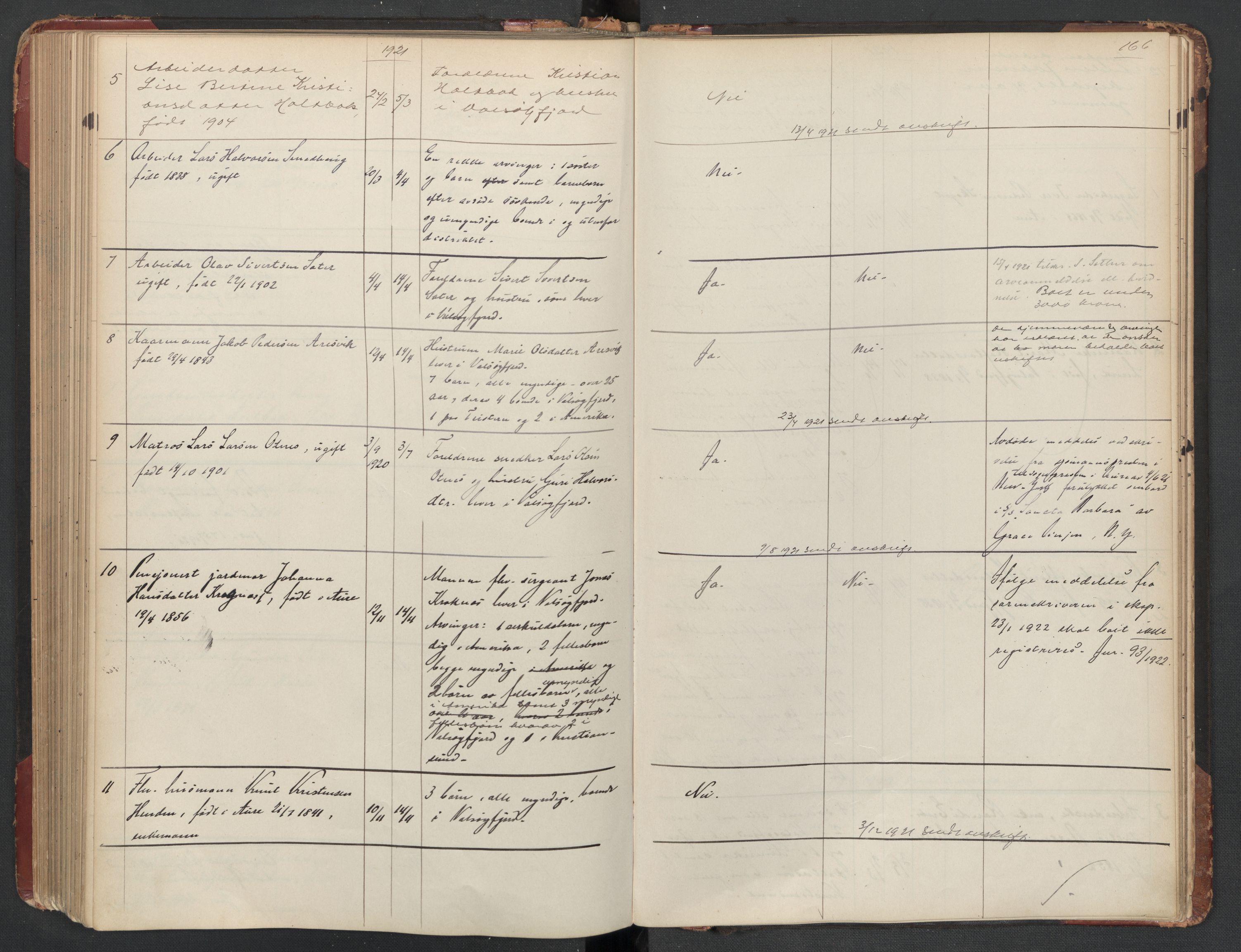 Aure lensmannskontor, SAT/A-1088/1/02/L0003: 2.01.03 Dødsfallsprotokoll, 1906-1926, p. 166