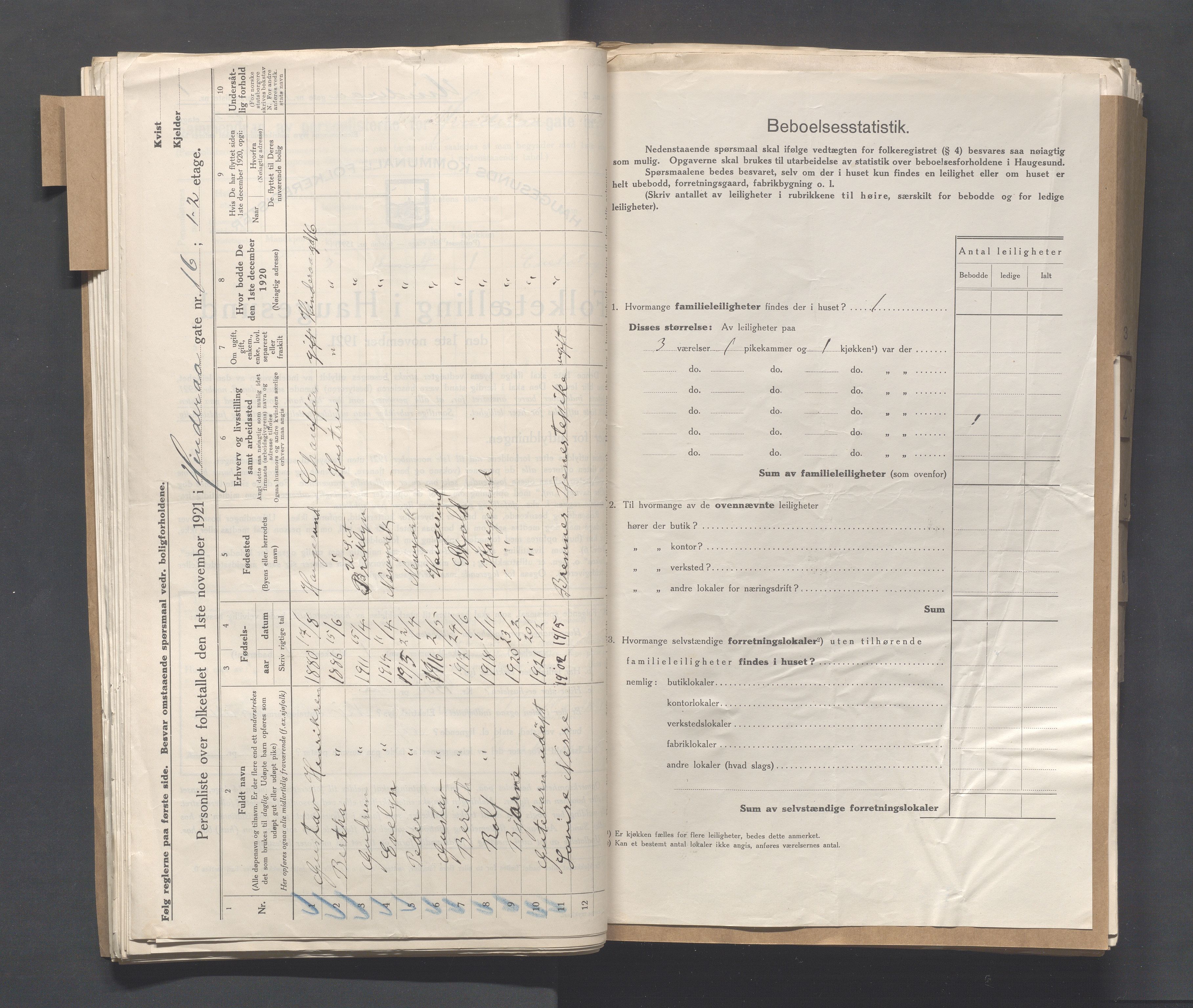 IKAR, Local census 1.11.1921 for Haugesund, 1921, p. 2312