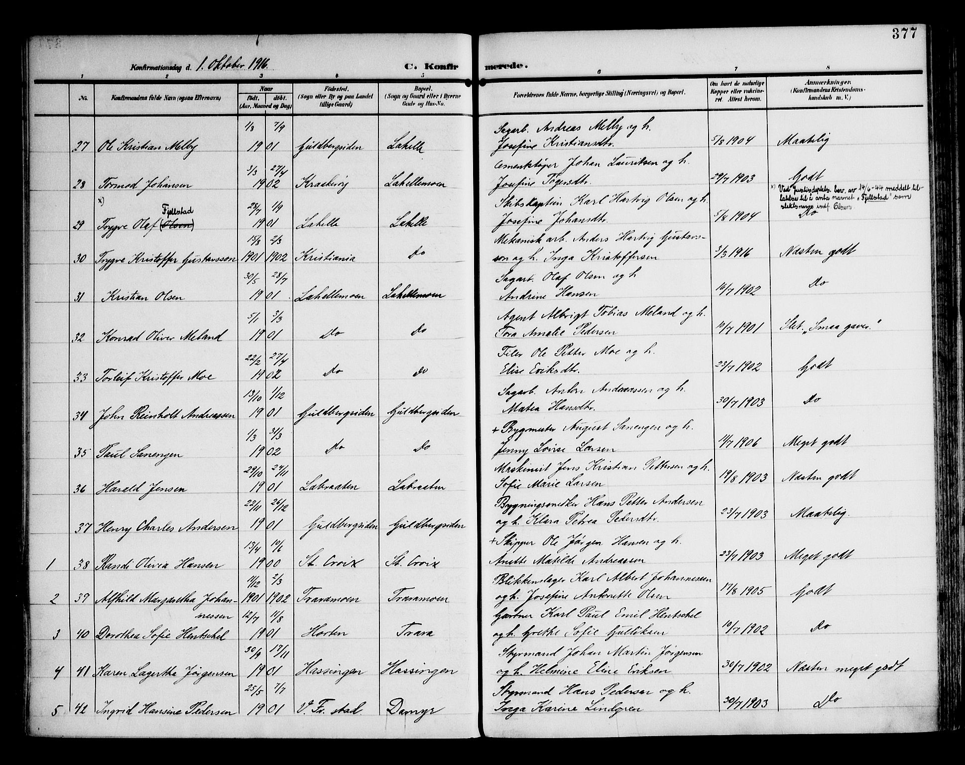 Glemmen prestekontor Kirkebøker, AV/SAO-A-10908/F/Fa/L0014: Parish register (official) no. 14, 1902-1922, p. 377