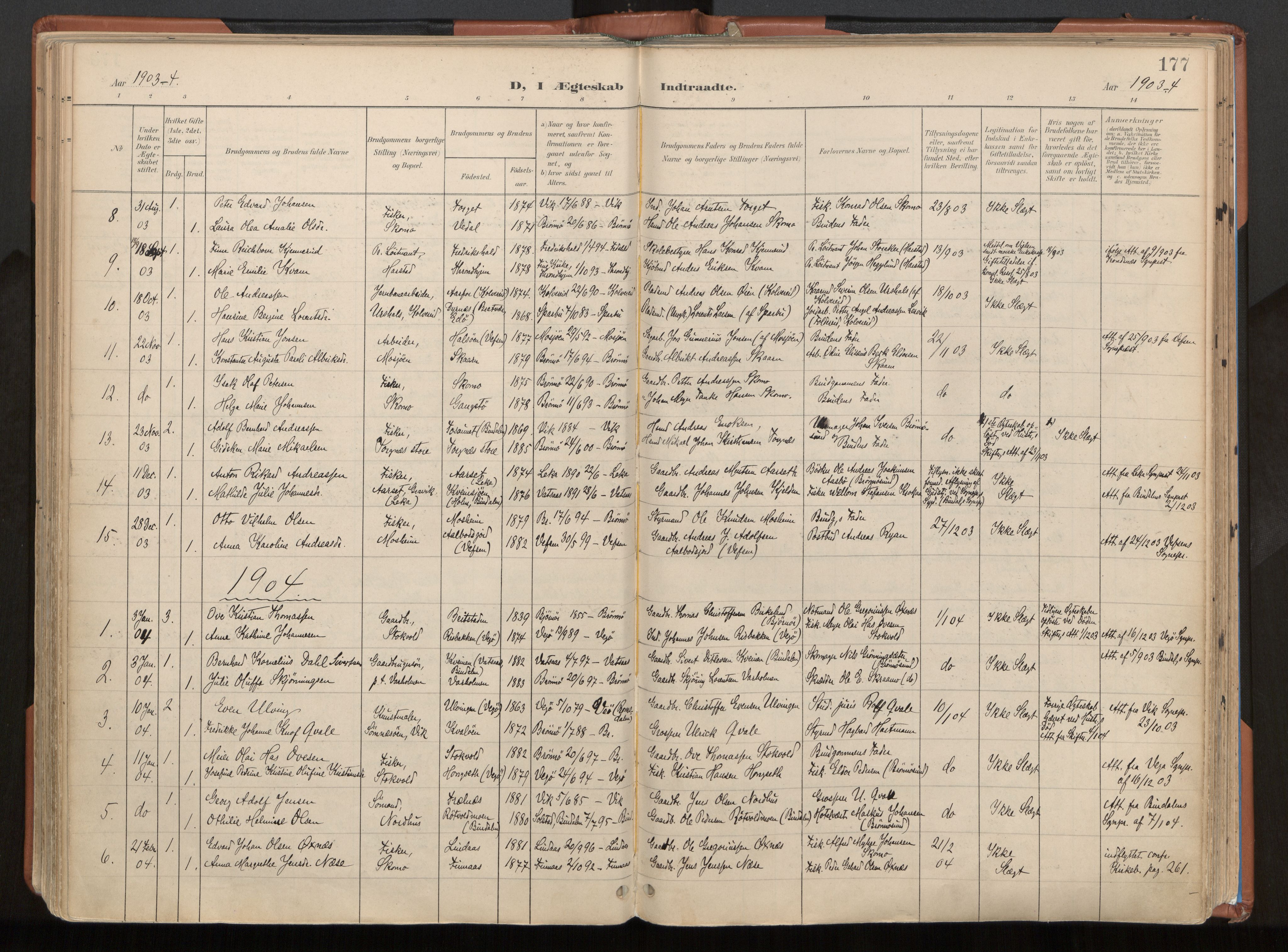 Ministerialprotokoller, klokkerbøker og fødselsregistre - Nordland, SAT/A-1459/813/L0201: Parish register (official) no. 813A11, 1901-1918, p. 177
