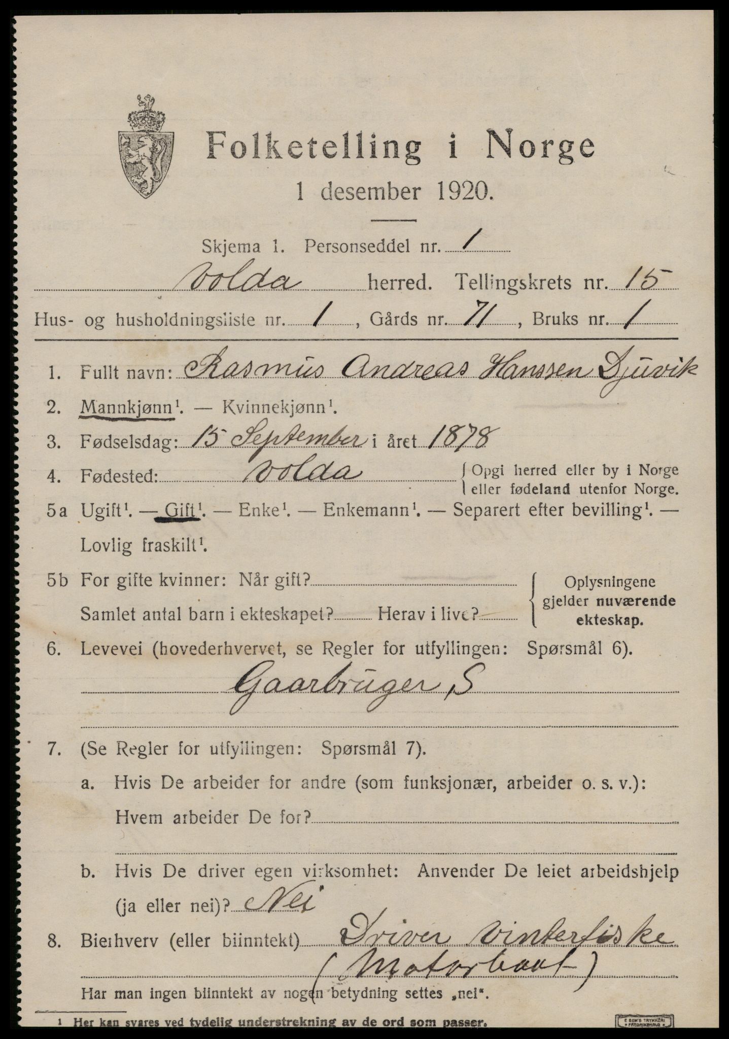 SAT, 1920 census for Volda, 1920, p. 8972